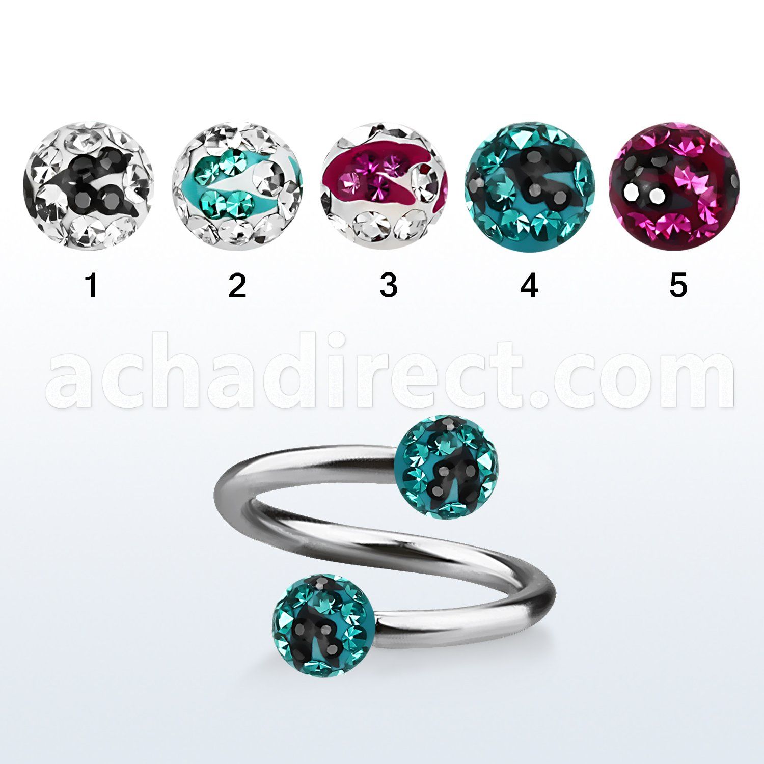 spfr5c steel spiral barbell w 2 5mm multi crystal zebra balls