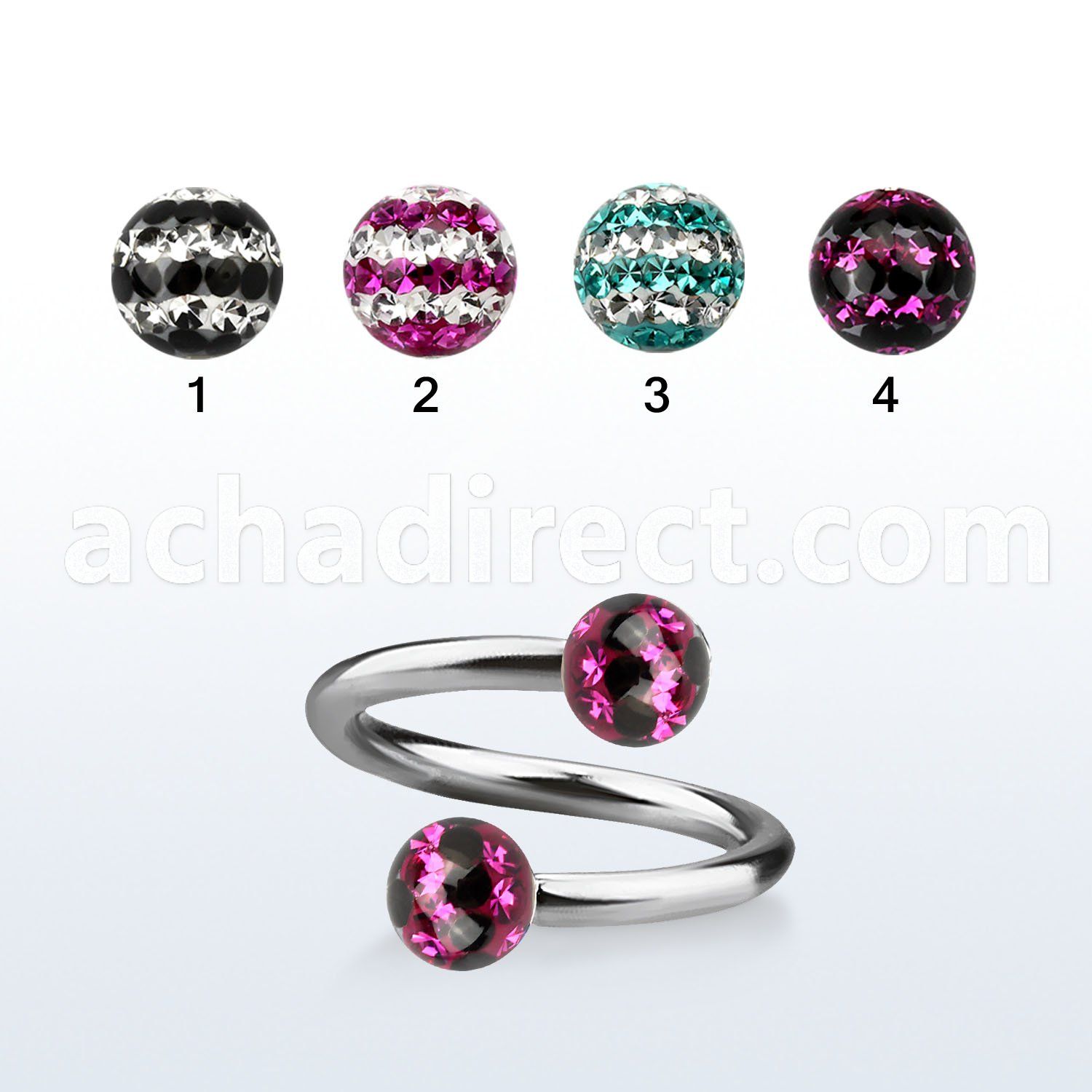 spfr5d 316l steel spiral w ferido tri line multi crystal ball