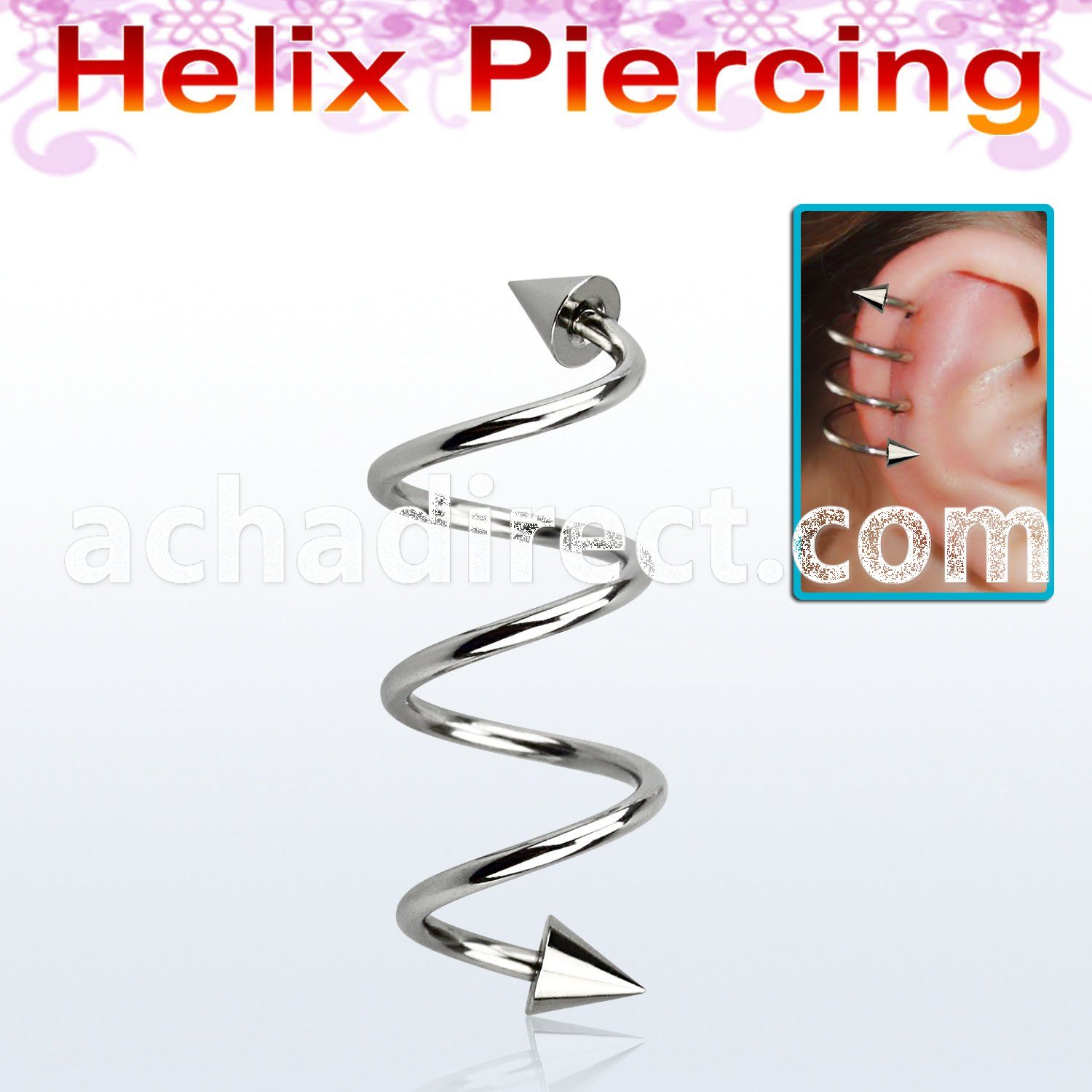 sphecn triple 316l steel helix spiral piercing with steel cones