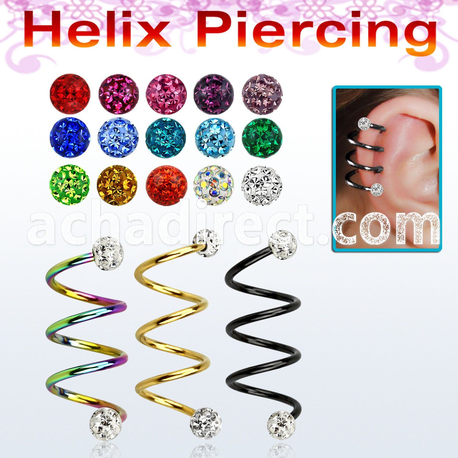 sphetfr pvd tri 316l steel helix spiral piercing w ferido ball