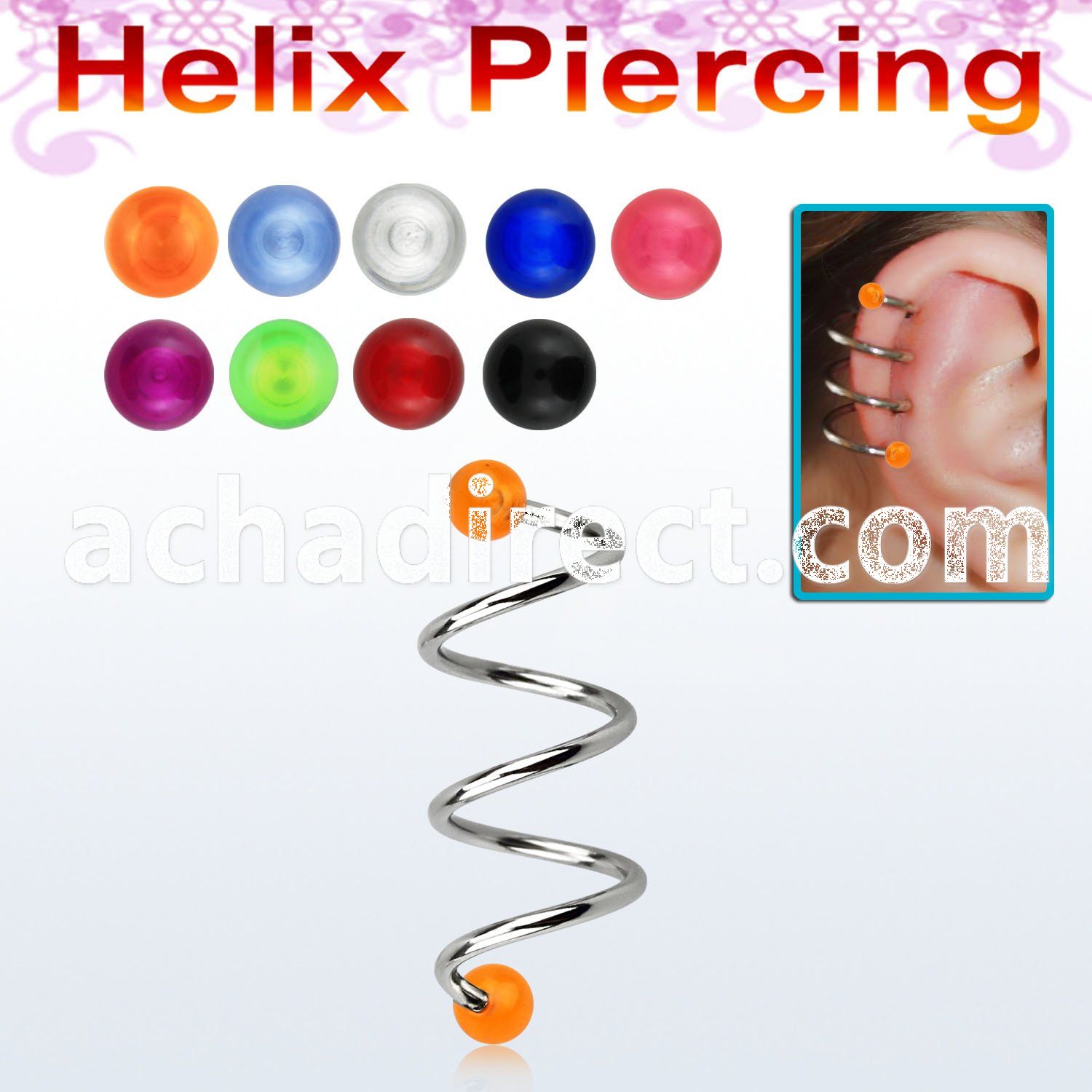 sphevb pvd tri 136l steel helix spiral piercing with 4mm balls