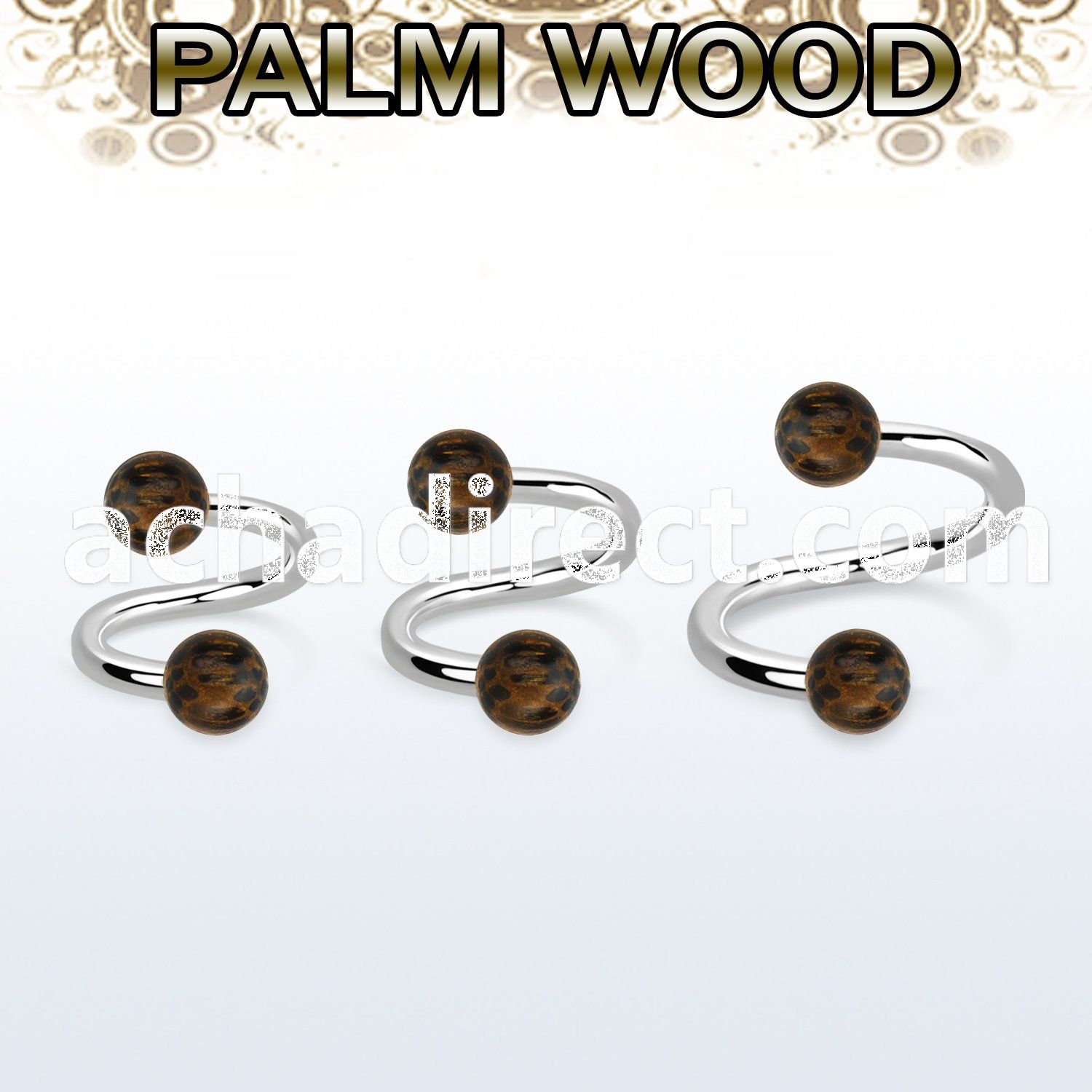 sppl5 organic spiral w 316l steel post w 2 5mm palm wood balls