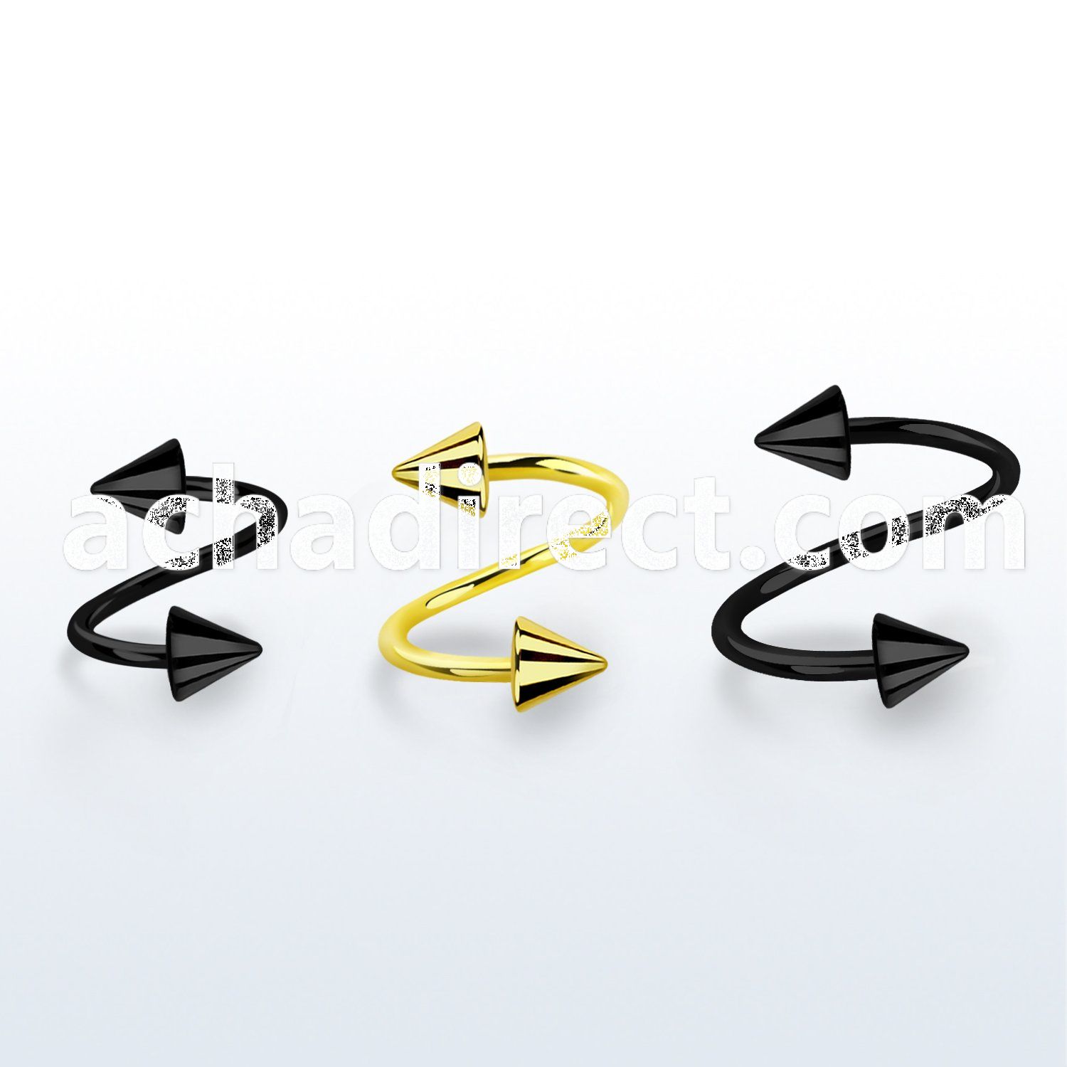 spt20cn anodized 316l steel eyebrow spiral, 20g w 3mm cones