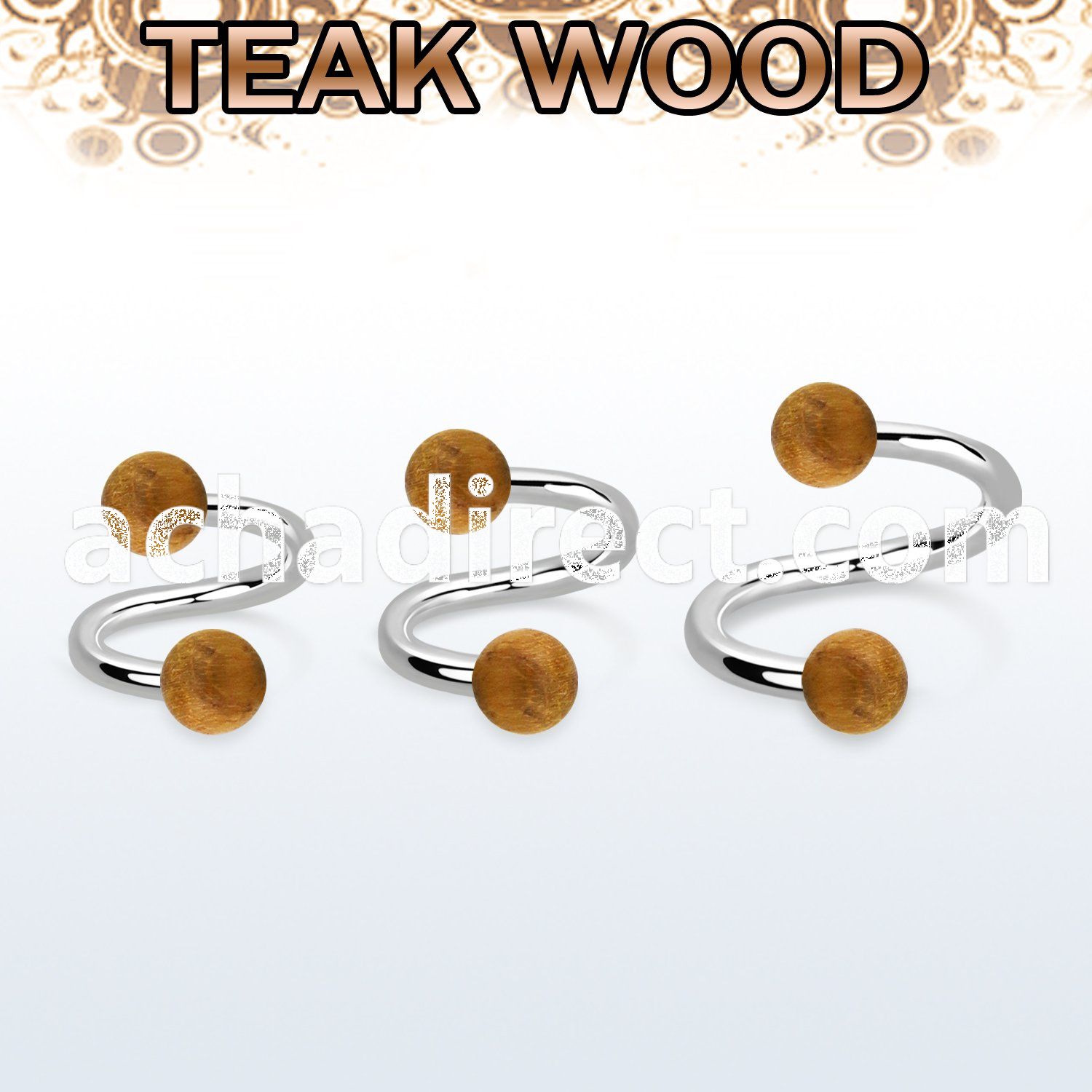 spte5 organic spiral w 316l steel post w 2 5mm teak wood balls
