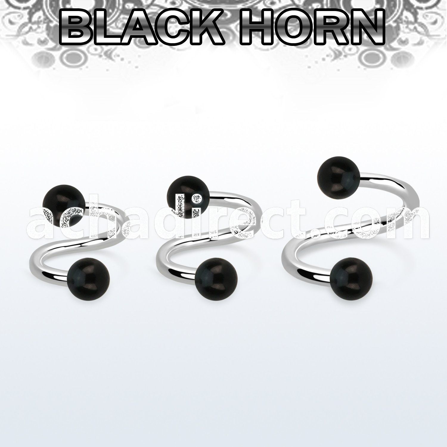 spwk5 organic spiral w 316l steel post w 2 5mm black horn ball