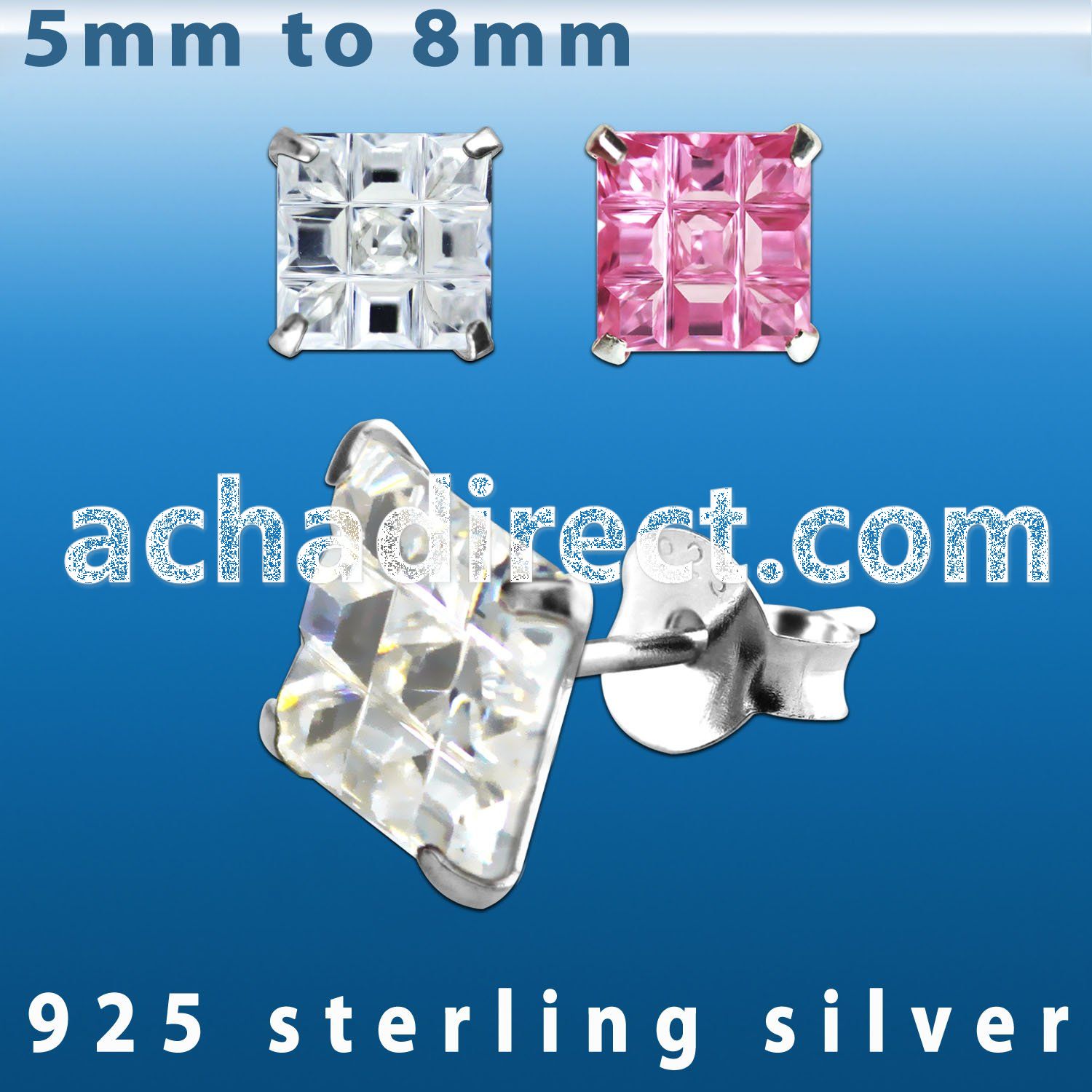 sqv9m pair of silver ear studs with prong fancy cut cz stone