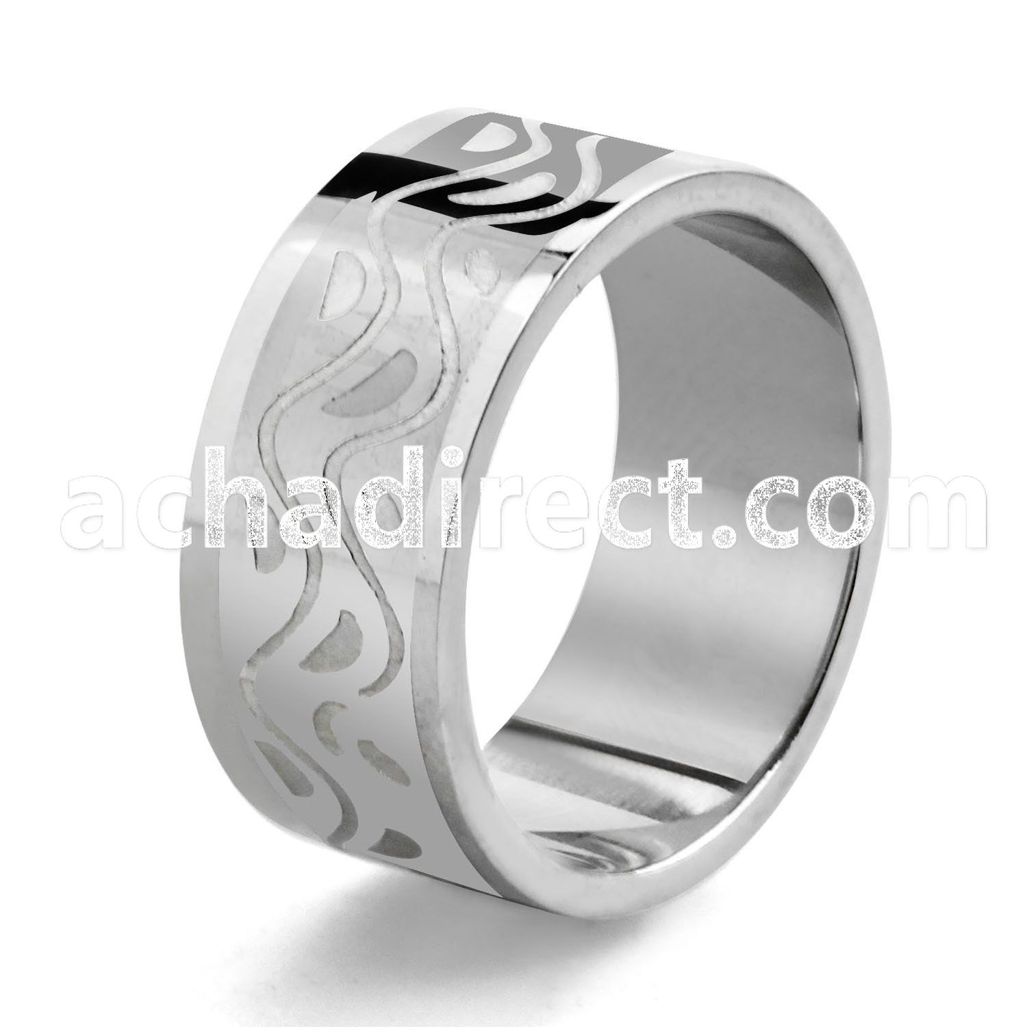 sr107 matte stainless steel carving ring with floral design