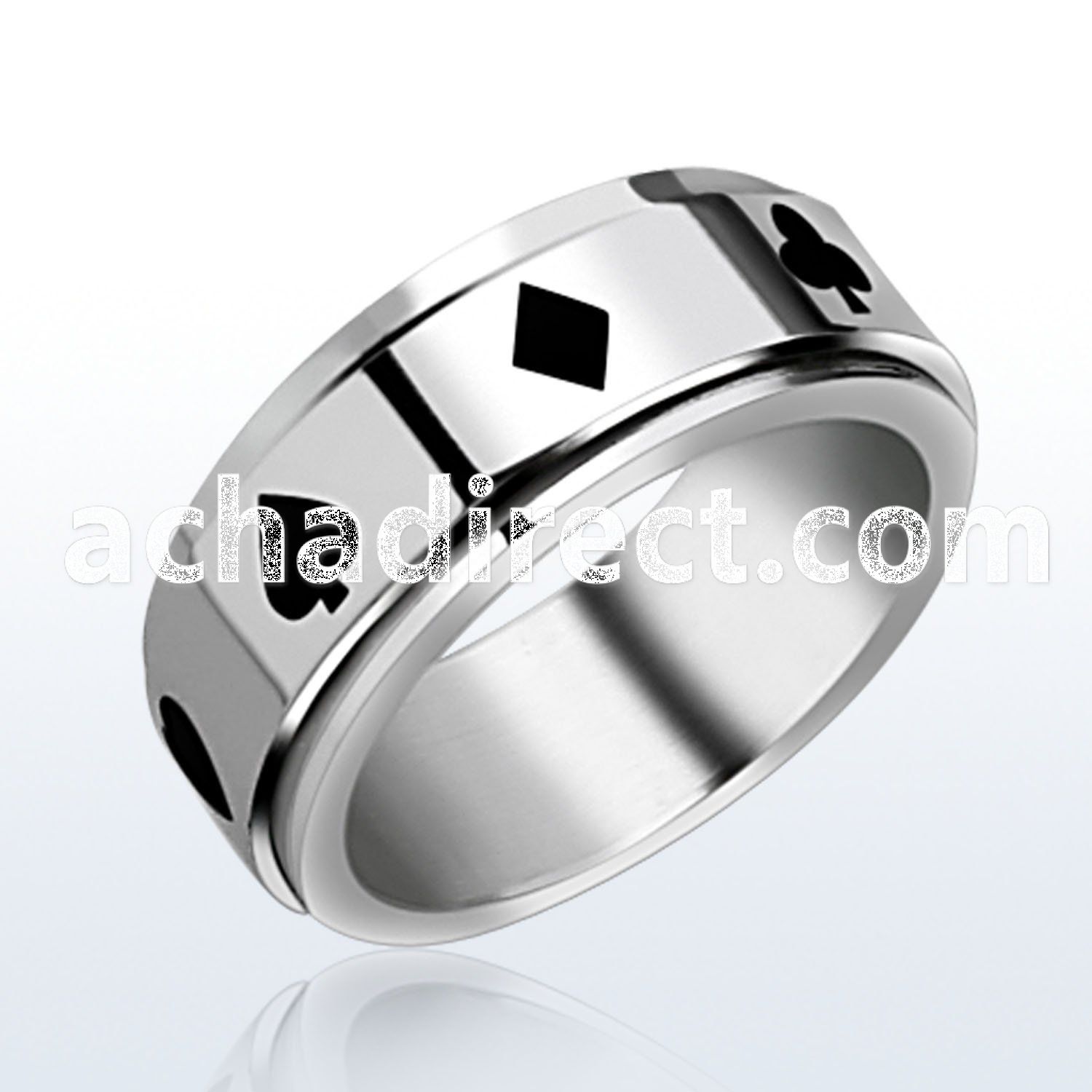 sr116 stainless steel spinner ring w playing card suits