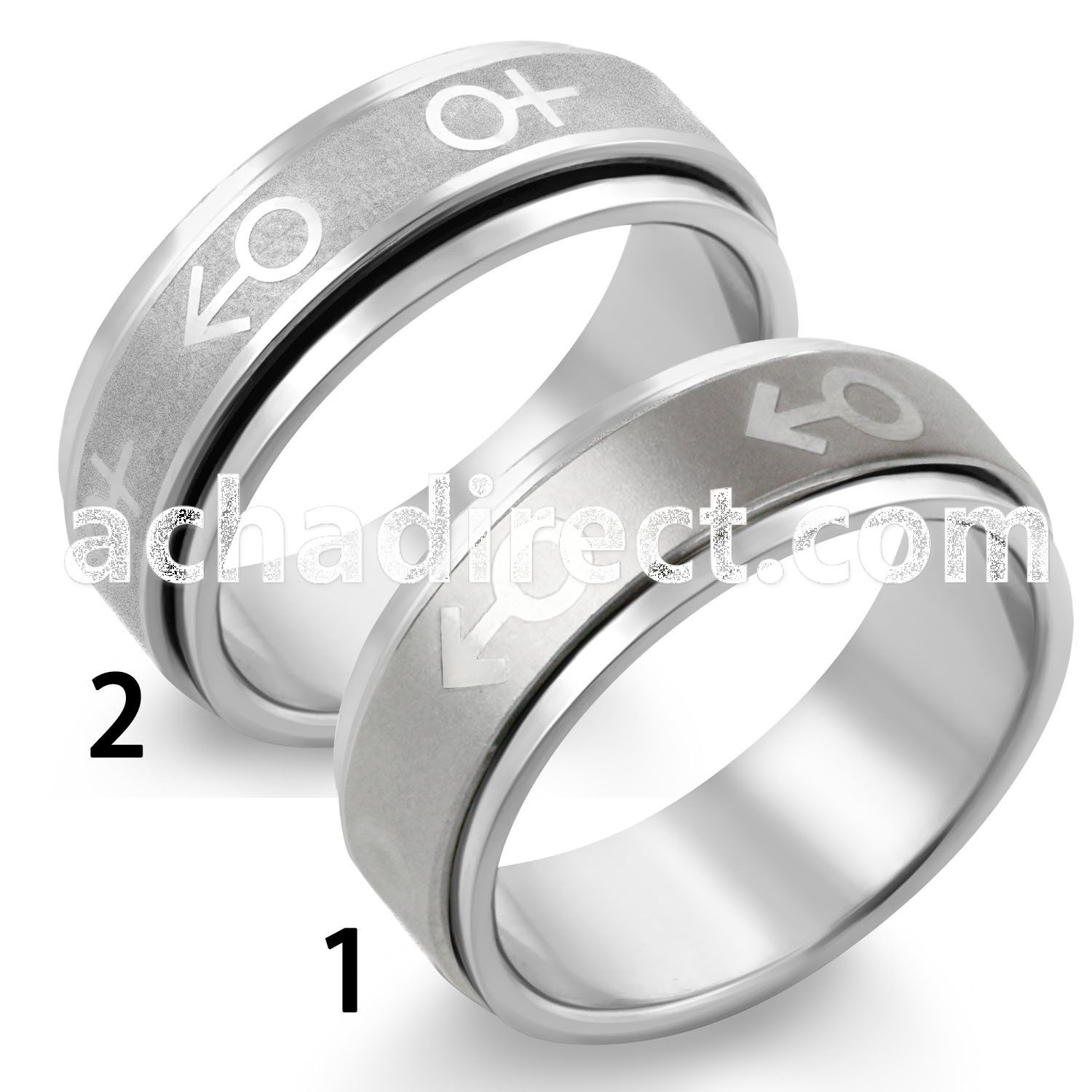 sr121 matte stainless steel spinner ring with male symbol