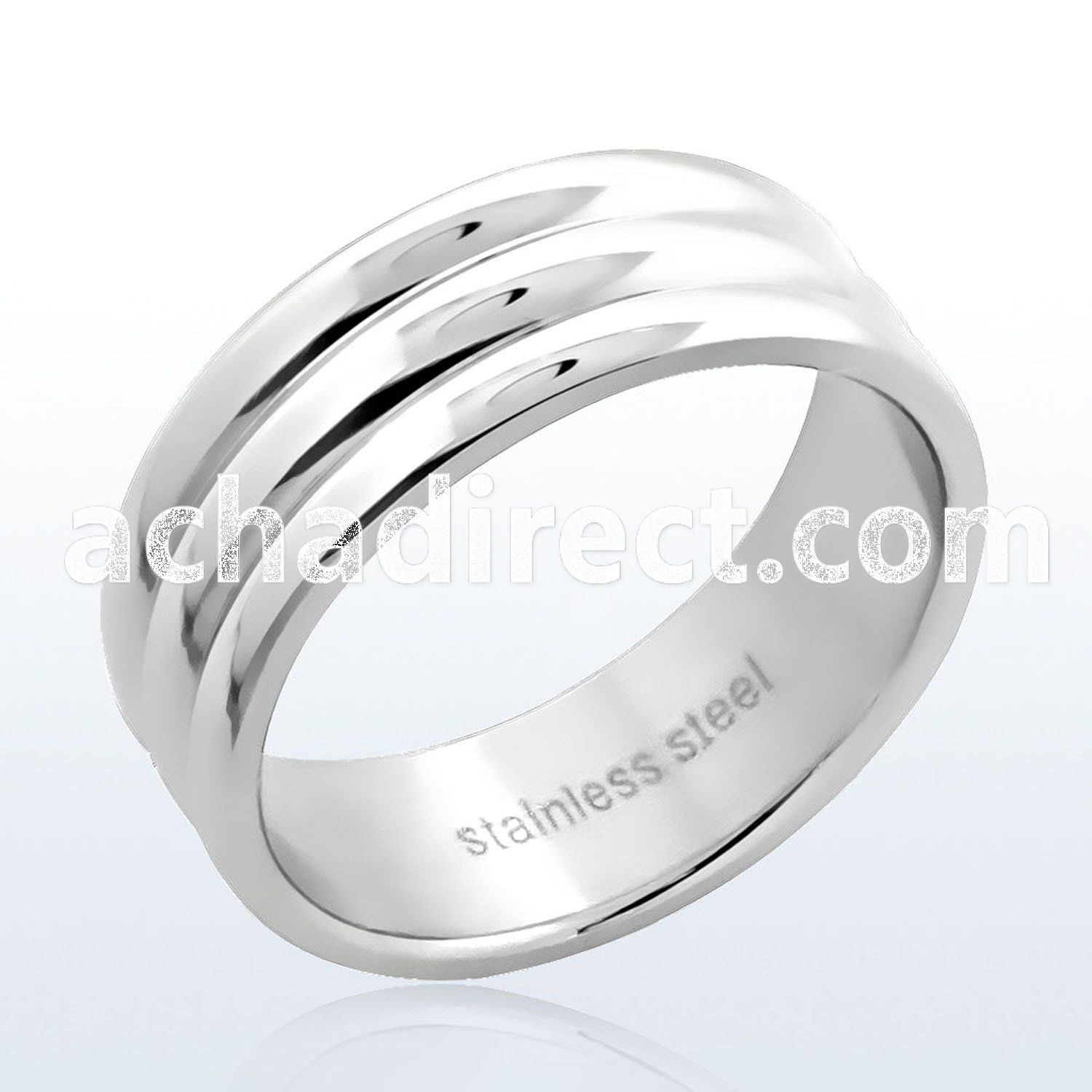 sr123 high polished stainless steel triple wide ribbed ring