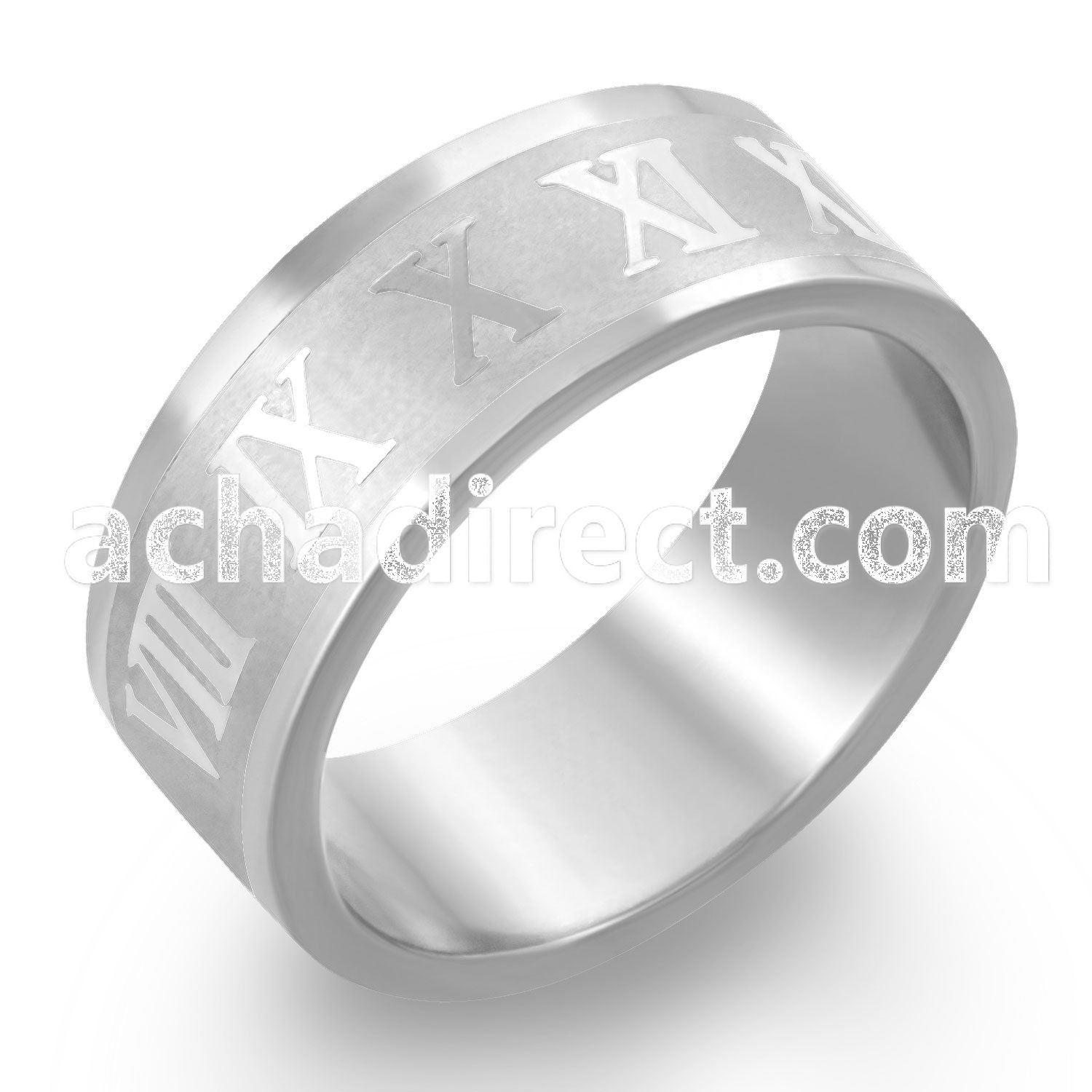 sr128 matte steel carving ring w high polished roman numeral