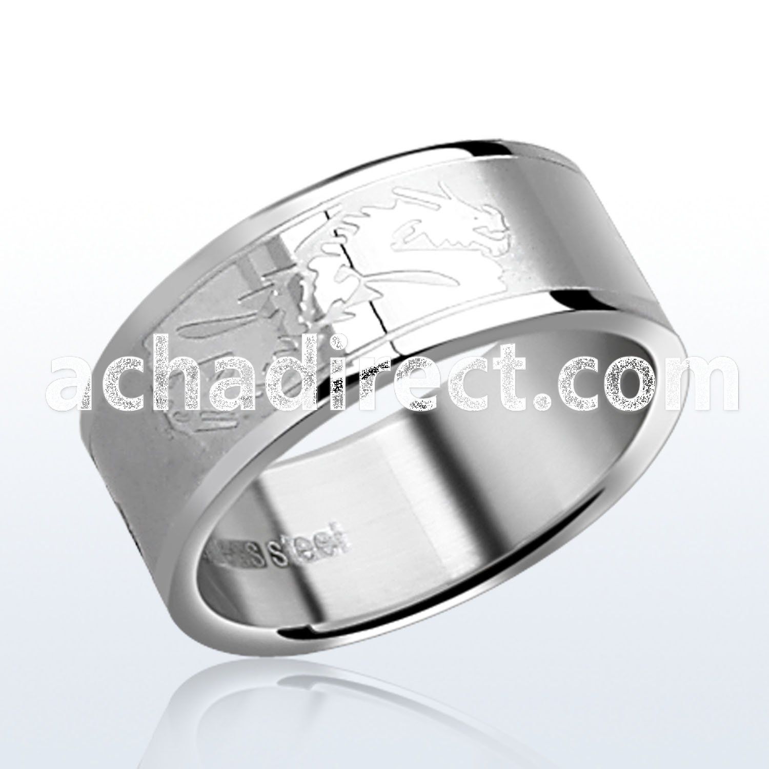sr138 matte steel carving ring with high polished dragon