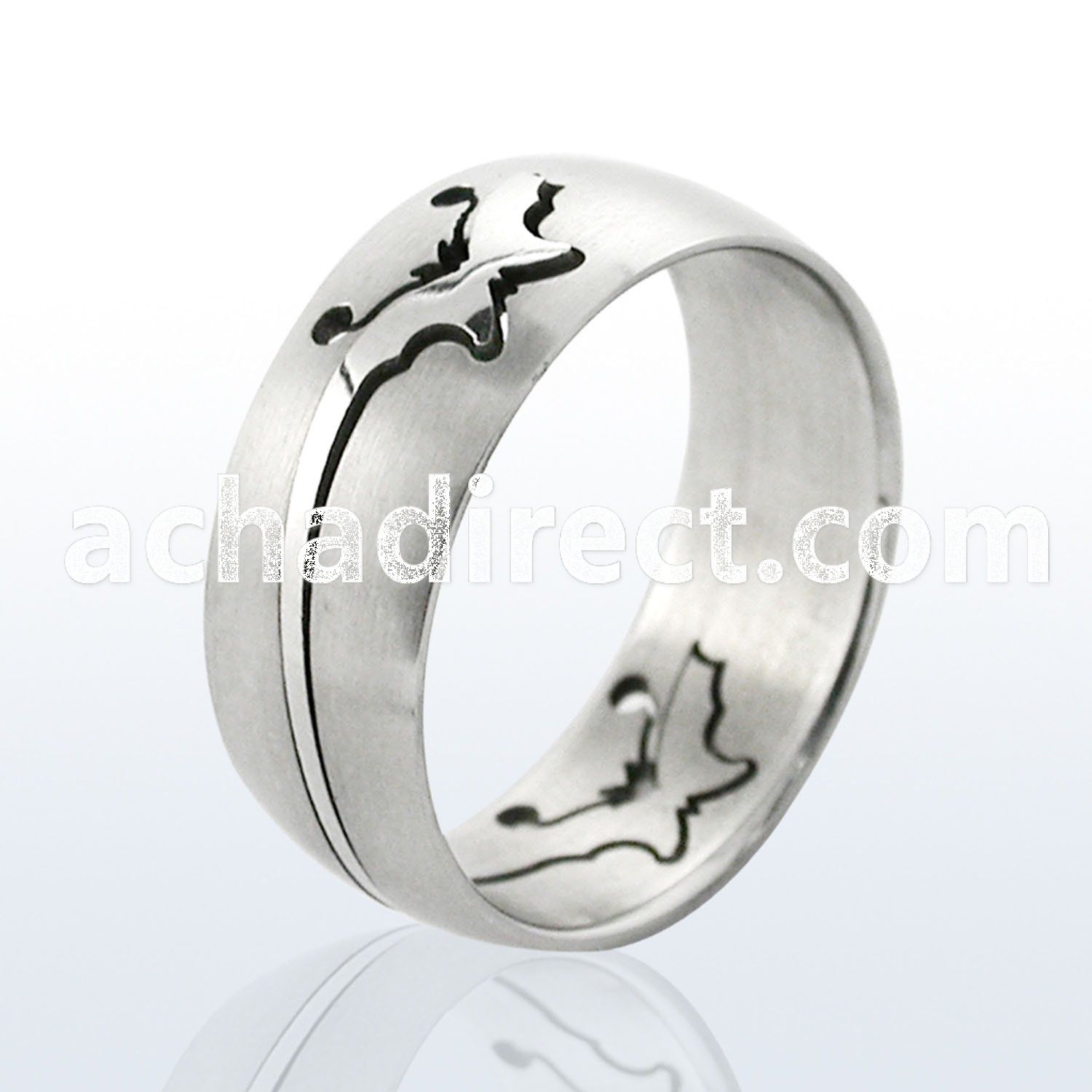sr143 matte stainless steel gridded ring w cut out butterfly