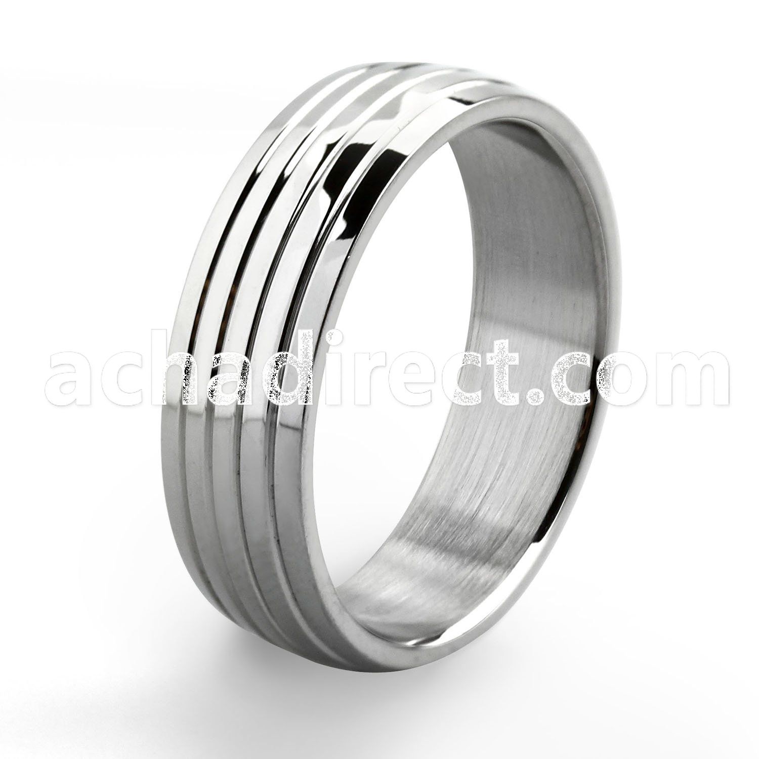 sr146 high polished stainless steel ring with four lines