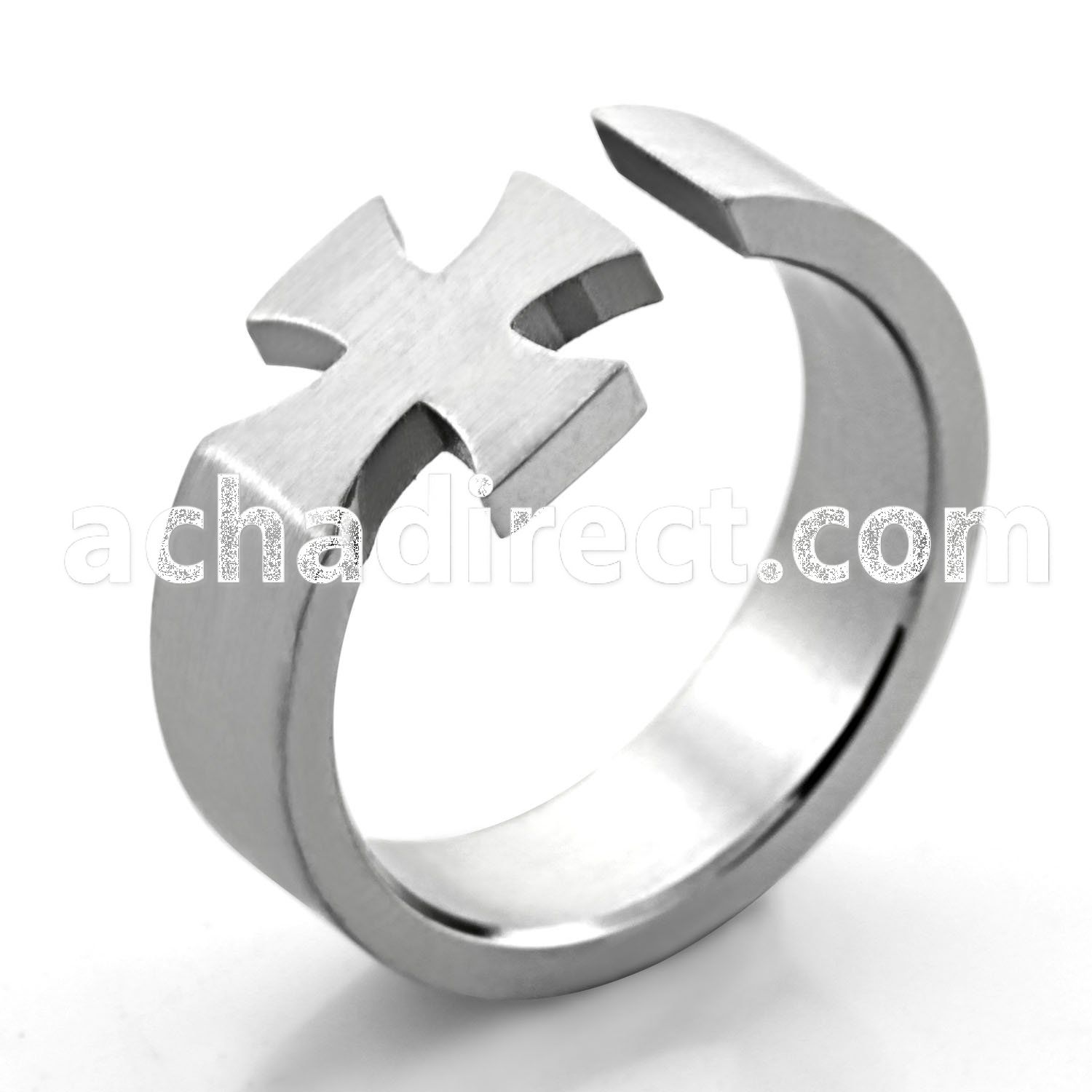 sr151 matte stainless steel cutting ring w iron cross design