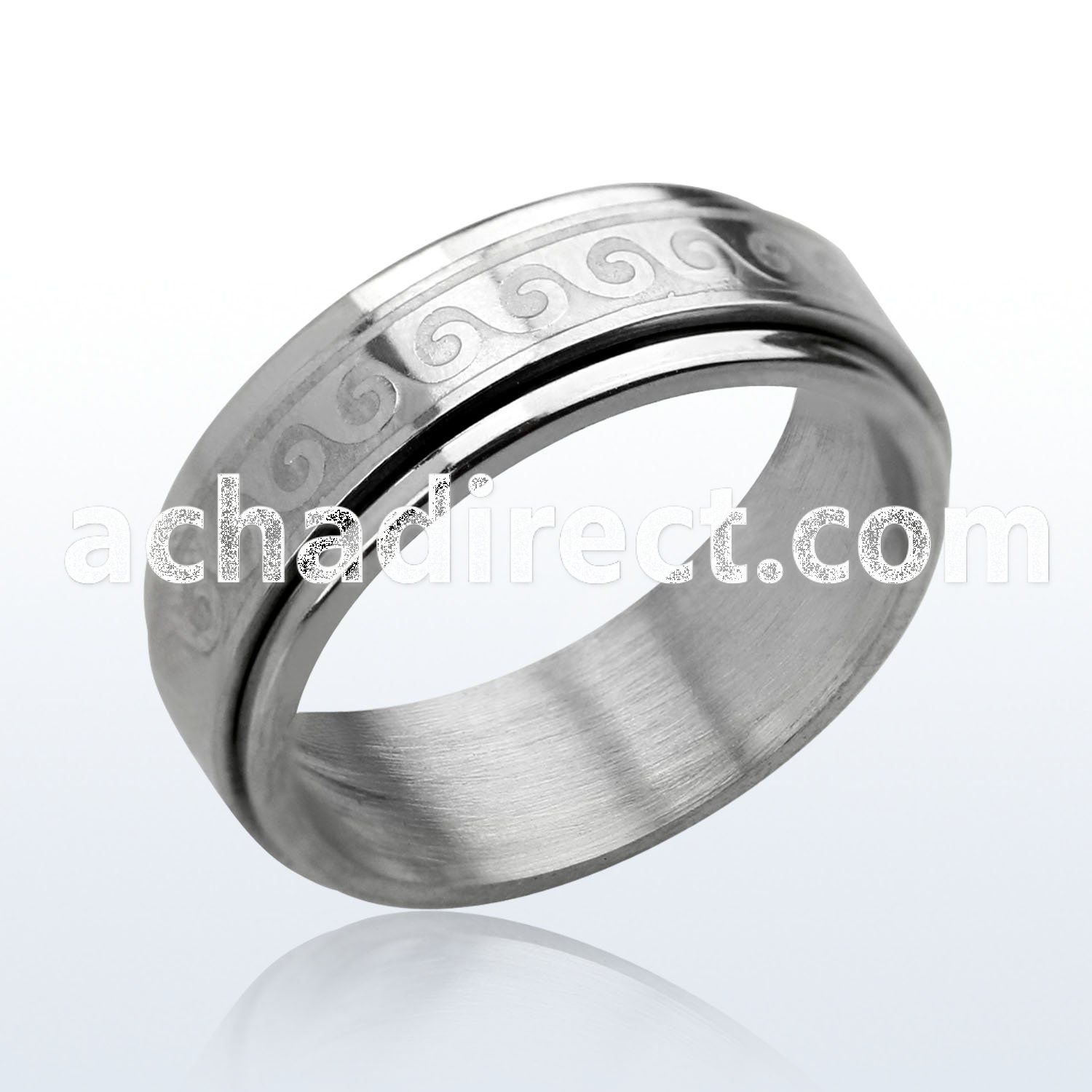 sr154 matte stainless steel spinner ring with wave design