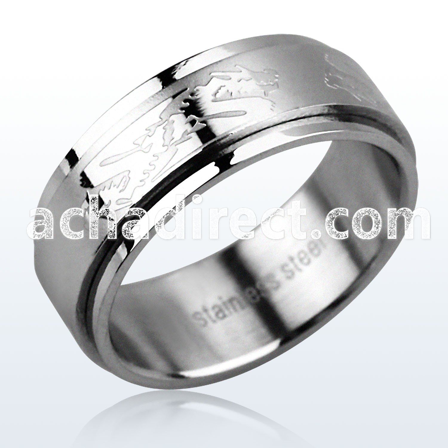 sr155 matte stainless steel spinner ring with dragon dragon