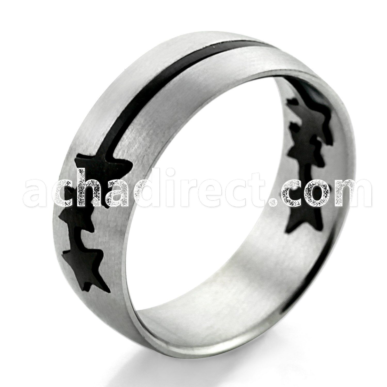 sr166 stainless steel gridded ring w cut out star design
