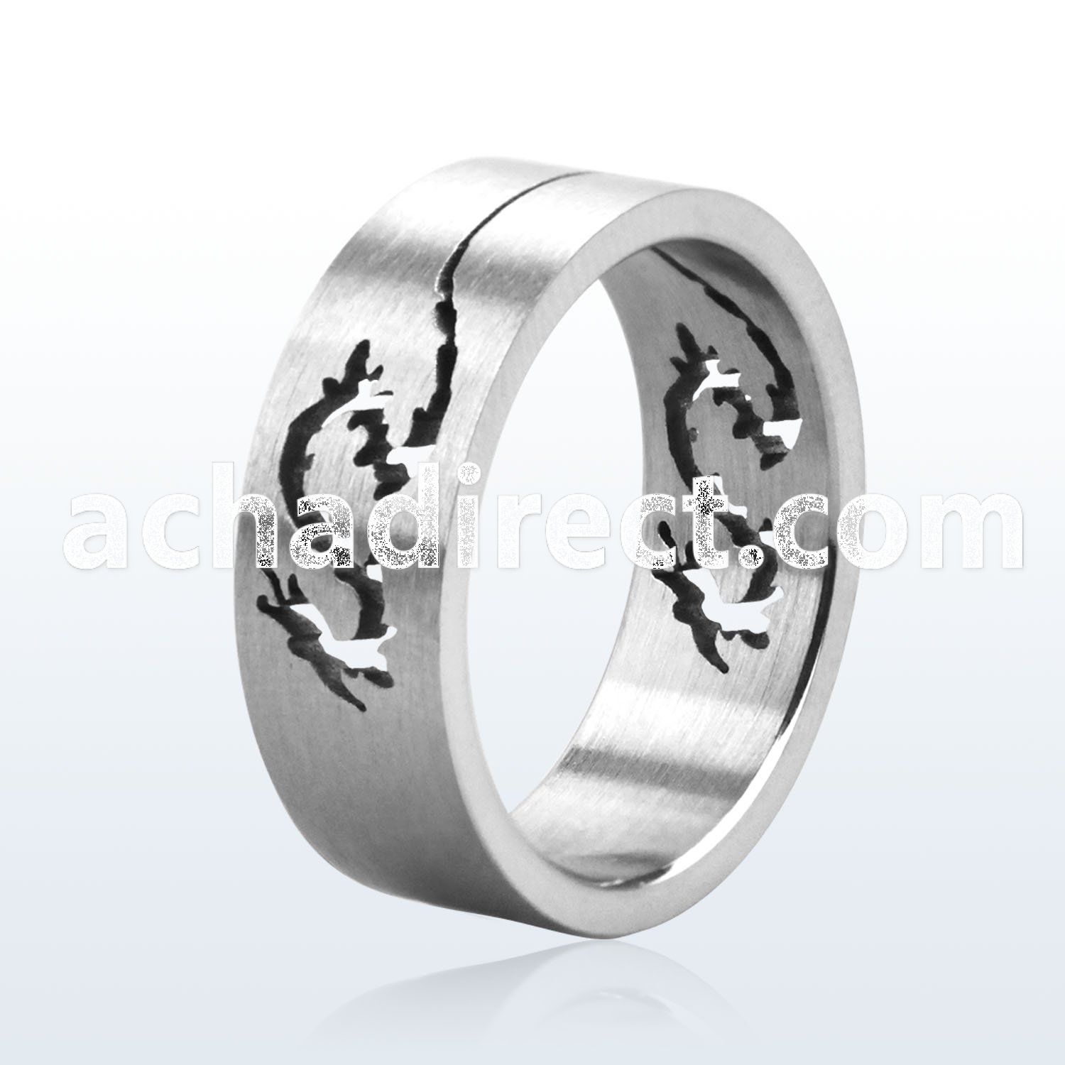 sr167 matte stainless steel cutting ring w cut out dragon