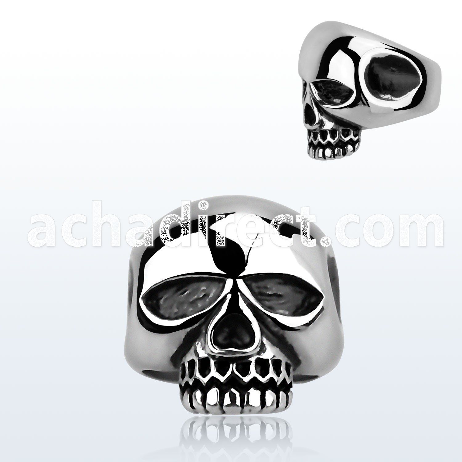 sr171 high polished stainless steel big skull ring