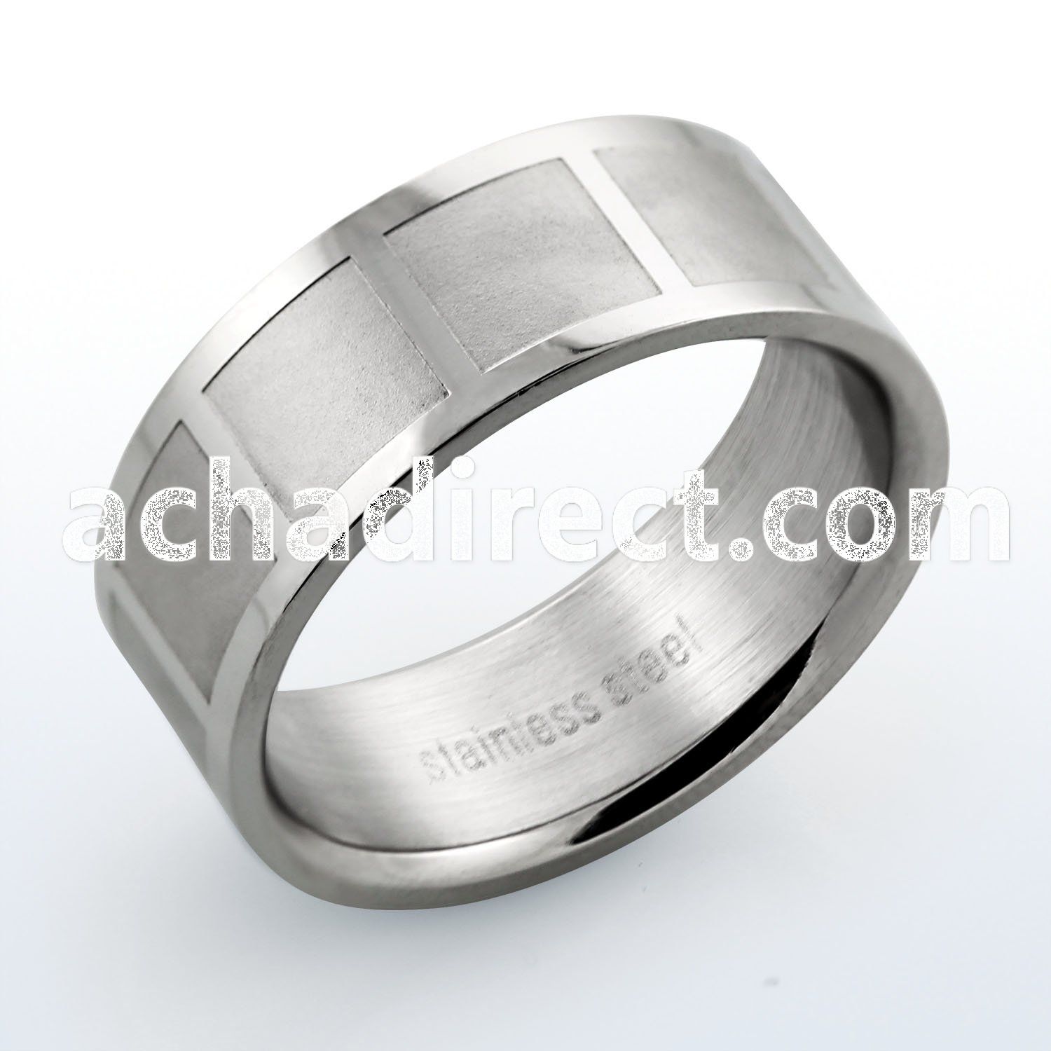 sr181 high polished stainless steel ring with squares pattern