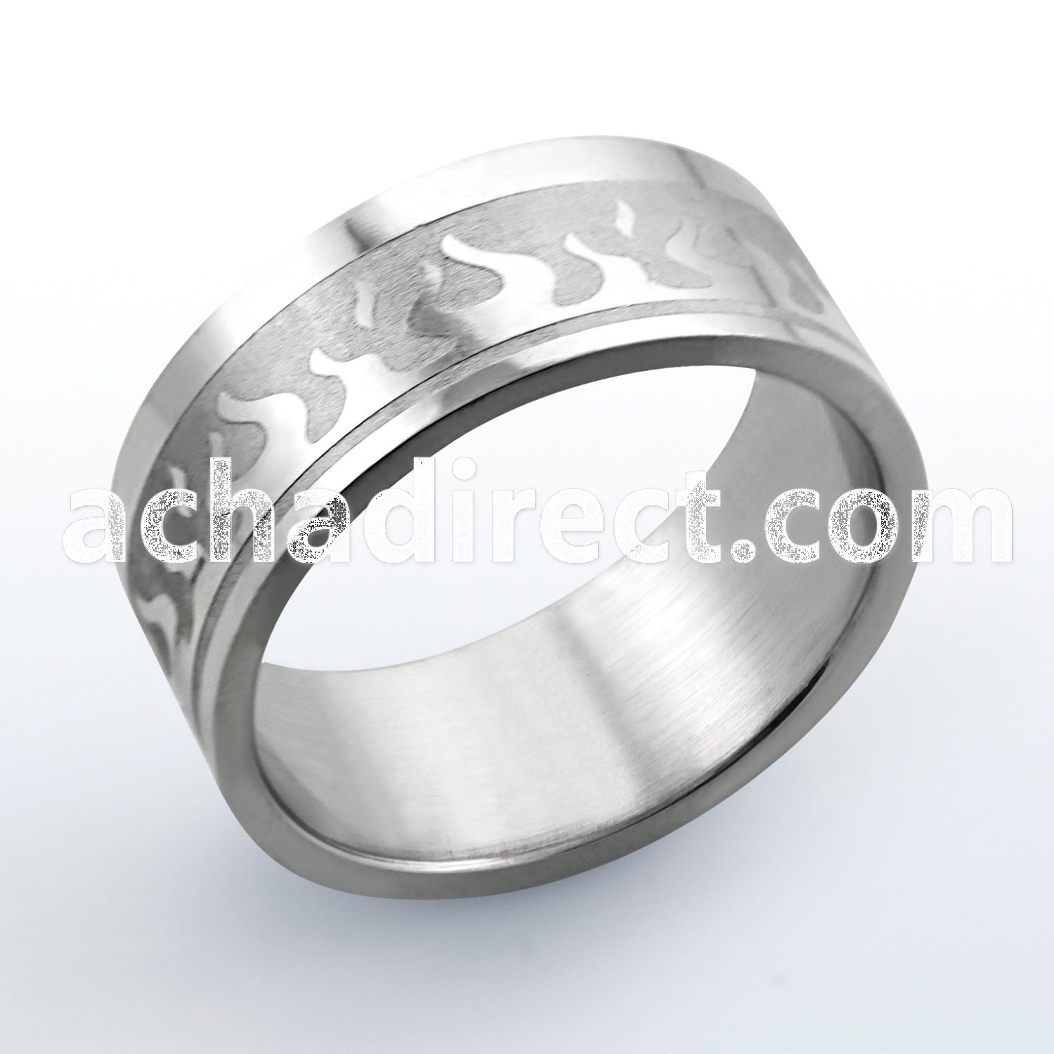 sr204 matte stainless steel carving ring with flames design