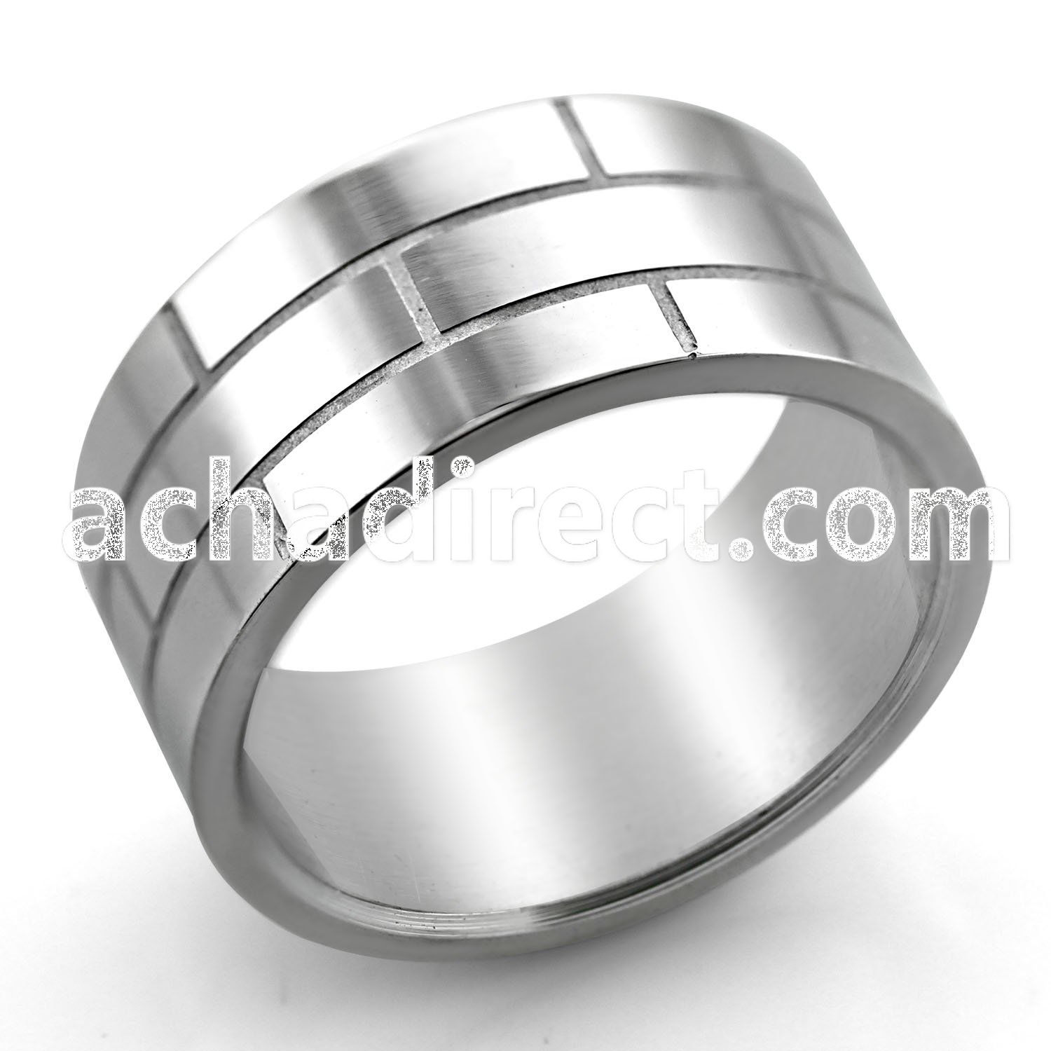 sr206 high polished steel carving ring with brick style design