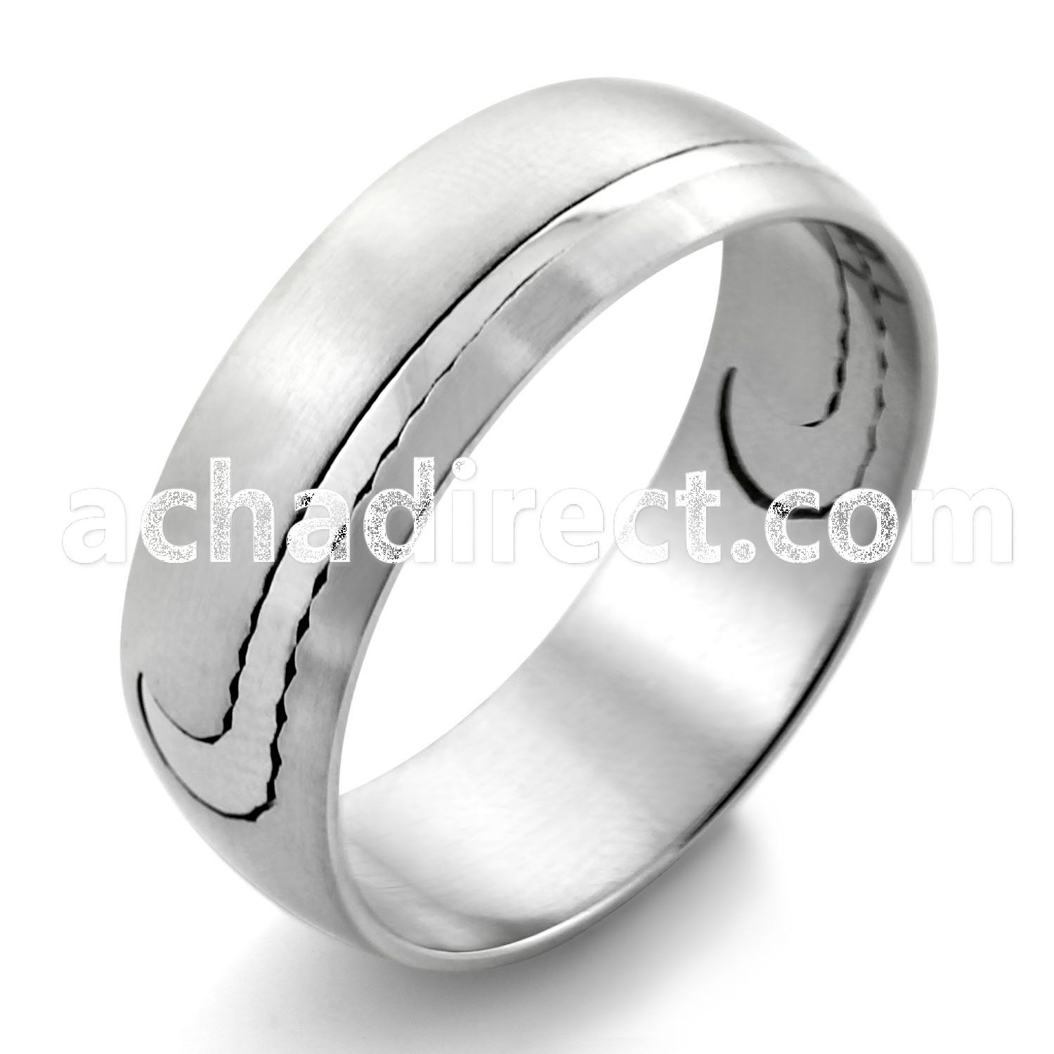 sr24 matte stainless steel gridded ring with nike design