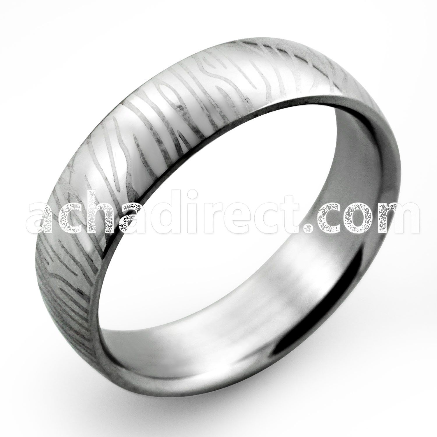 sr297 matte stainless steel ring with black zebra stripes
