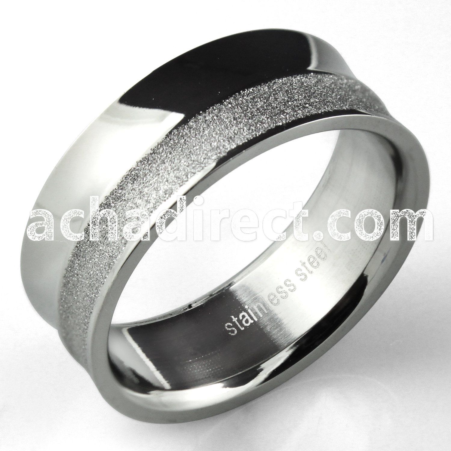 sr300 stainless steel ring w high polish sandblasted band