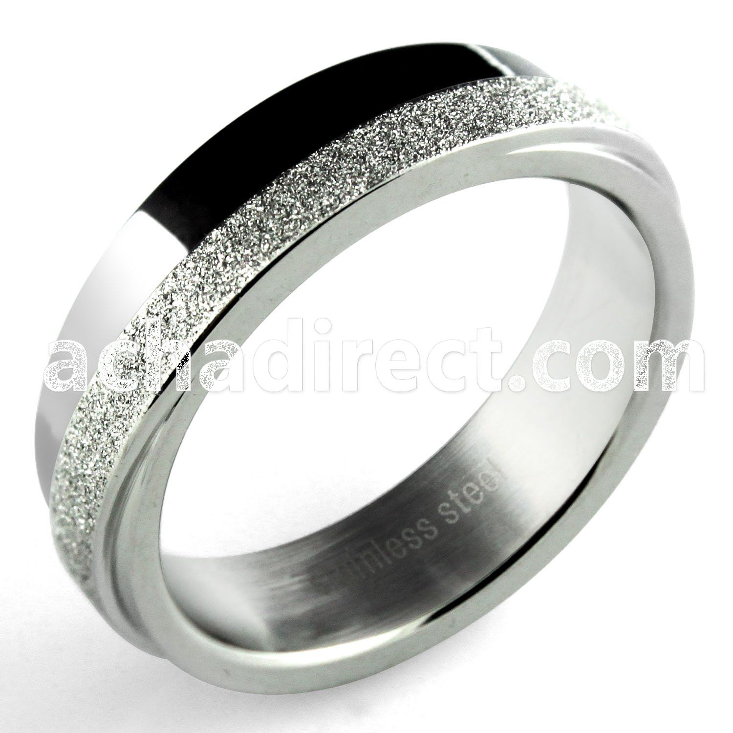 sr306 matte stainless steel ring w sandblasted diagonal band