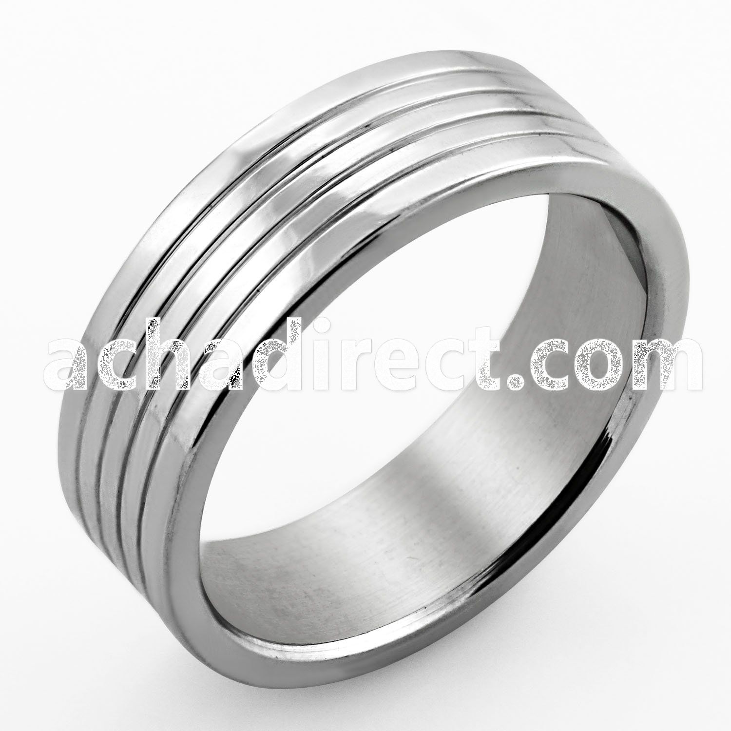sr309 high polished steel ring with 4 flat surface lines
