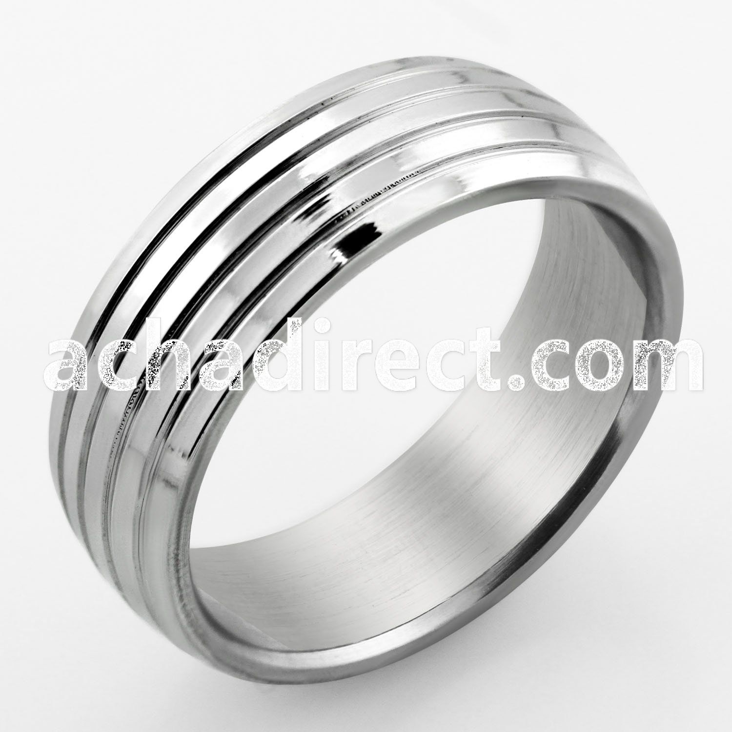 sr310 high polished steel ring with 4 curved surface lines