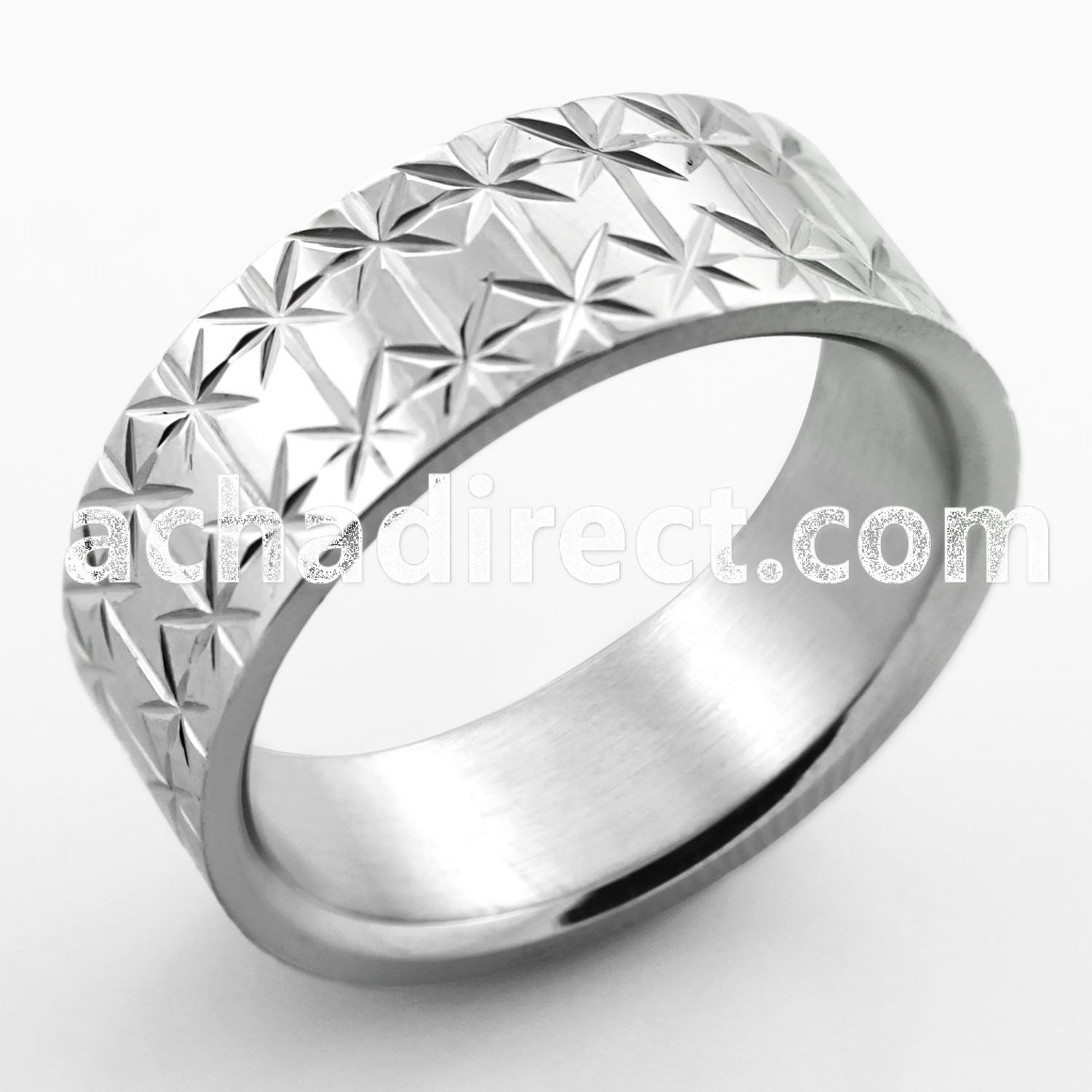 sr324 matte stainless steel ring w clinging asterisks design