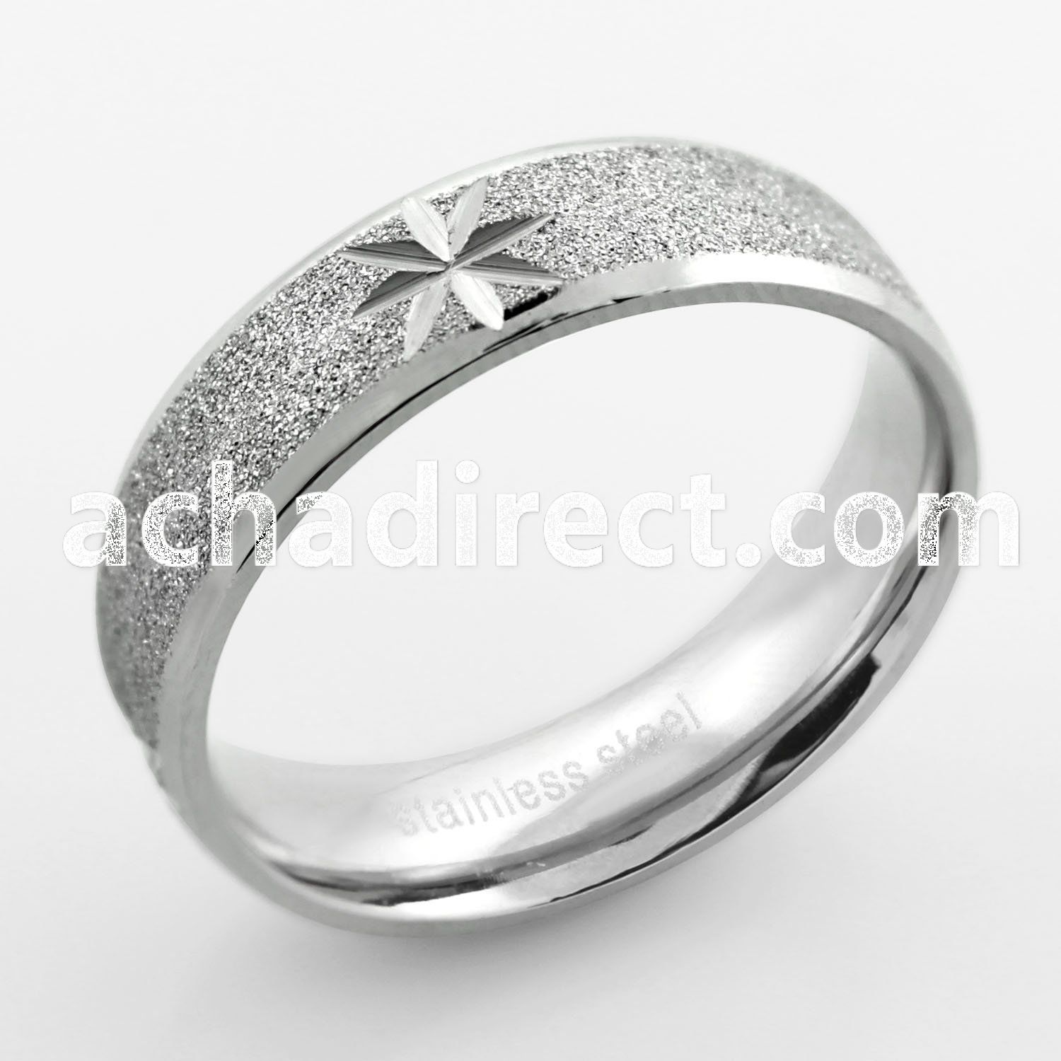 sr328 matte stainless steel ring with diamond cuts asterisk