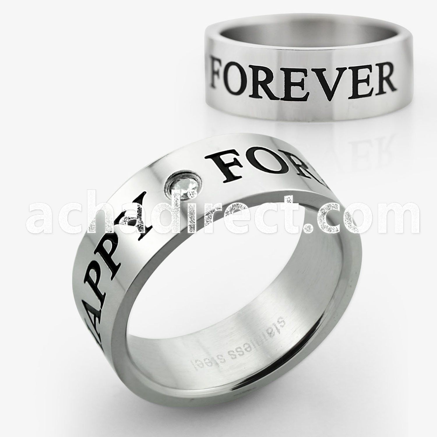 sr329 matte steel ring w ith happy forever center cz