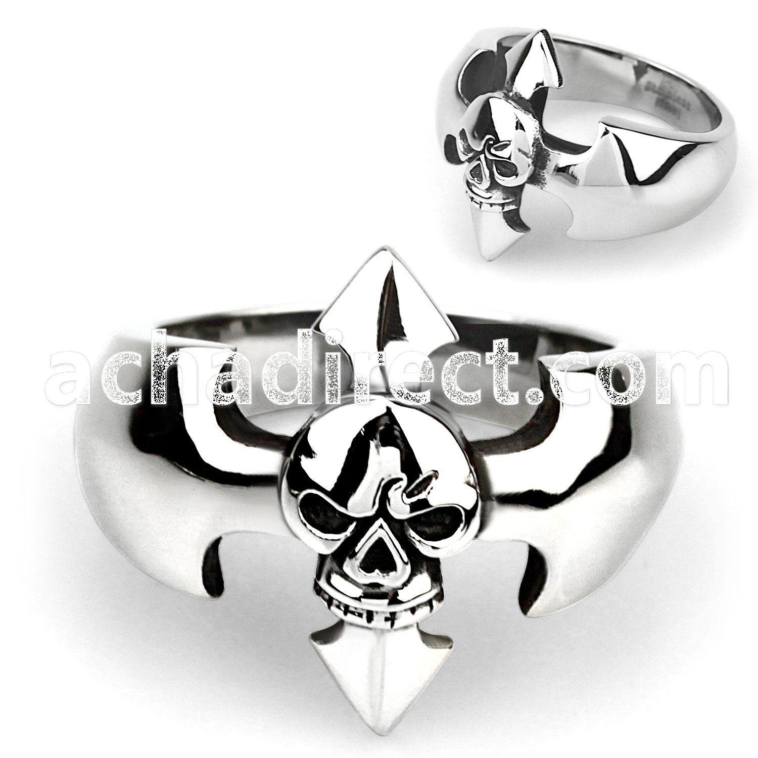 sr339 316l steel ring with small skull high polished finish