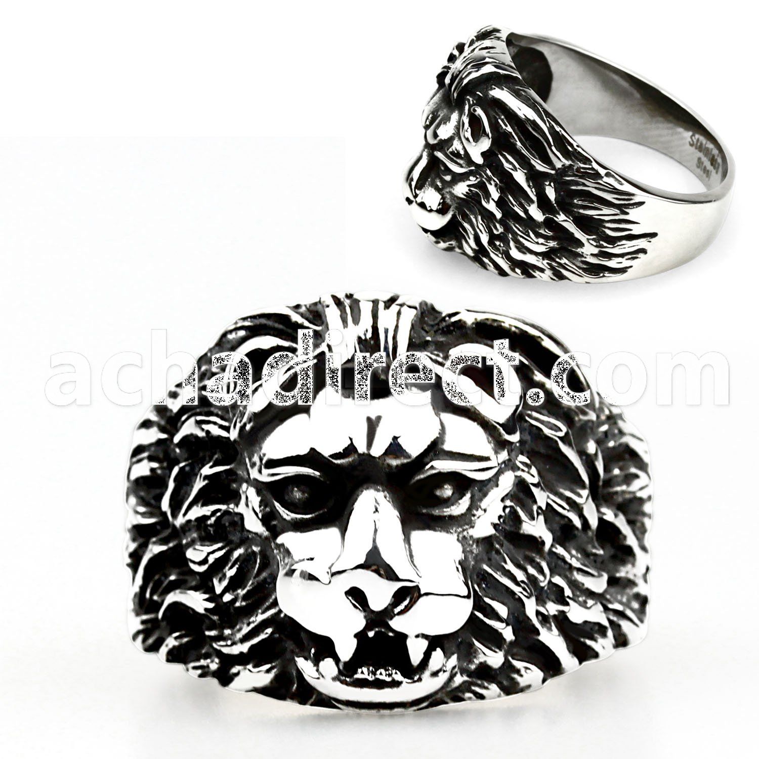 sr342 316l steel ring with male lion head in antique style