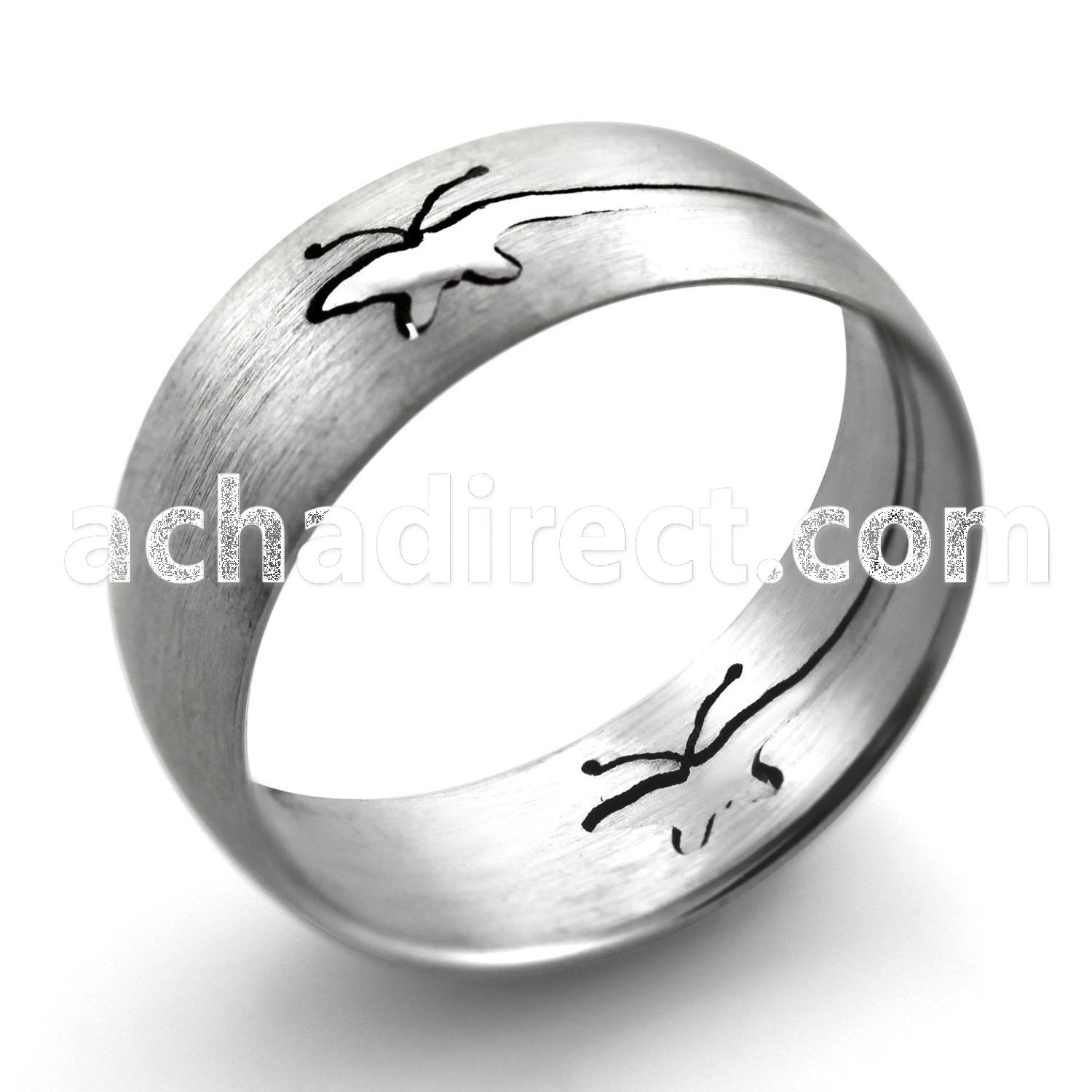 sr3 matte stainless steel gridded ring w cut out butterfly