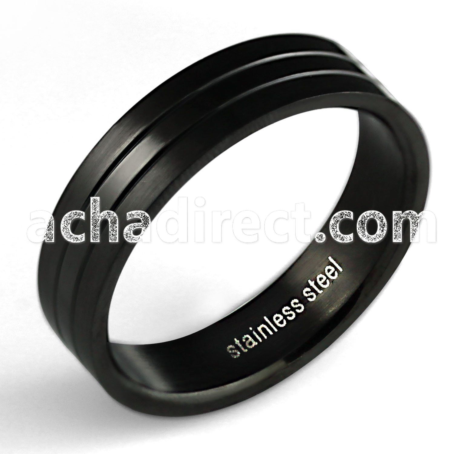 srb20 black stainless steel ring with triple band design