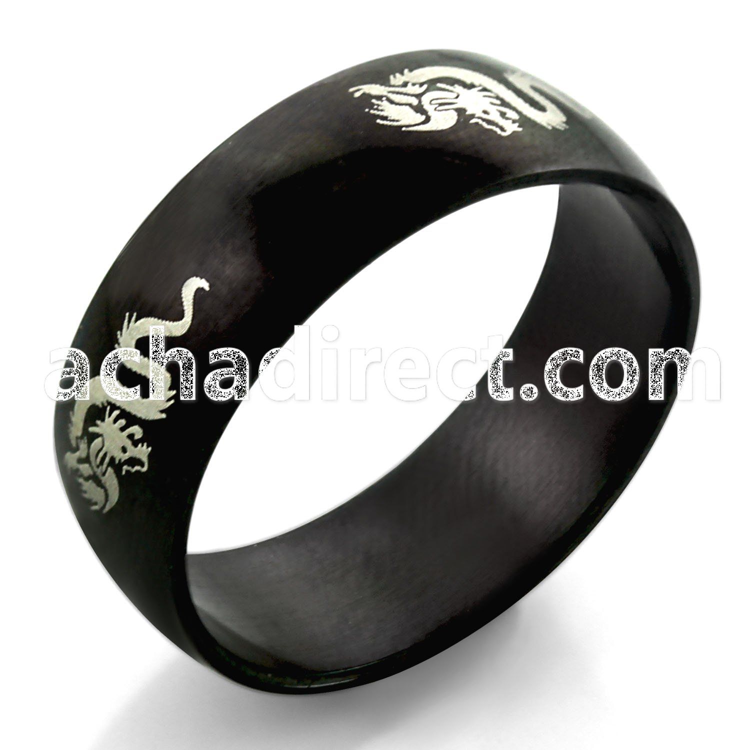 srb34 black stainless steel ring with chinese dragon design