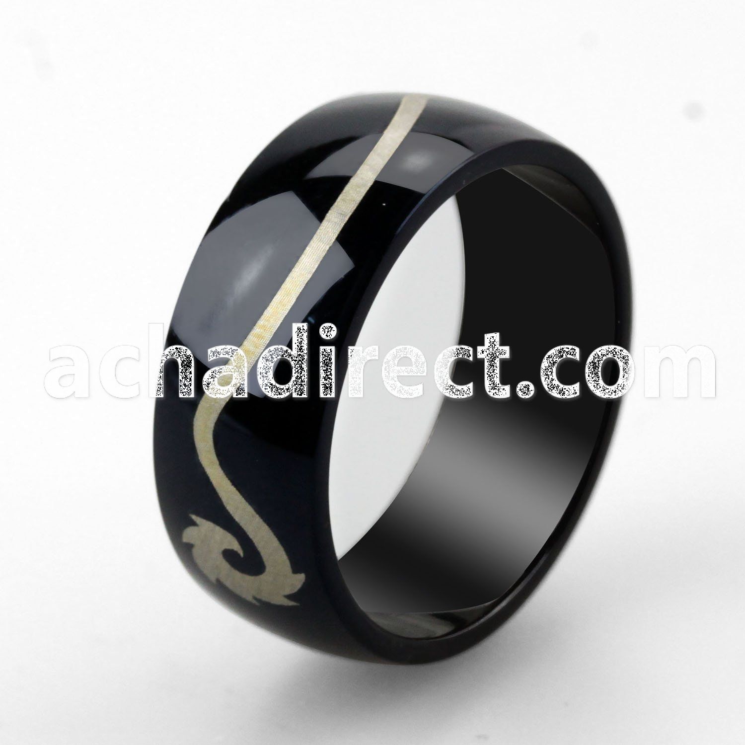 srb3 black stainless steel ring with tribal spiral design