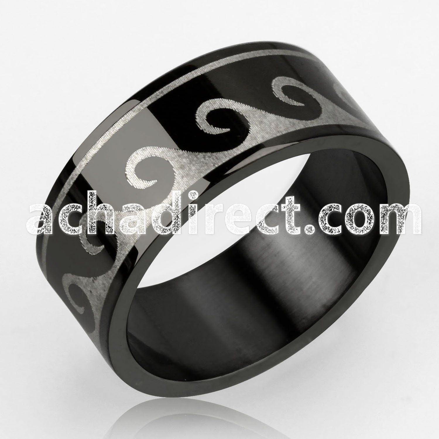 srb40 black anodized stainless steel ring w ocean wave design