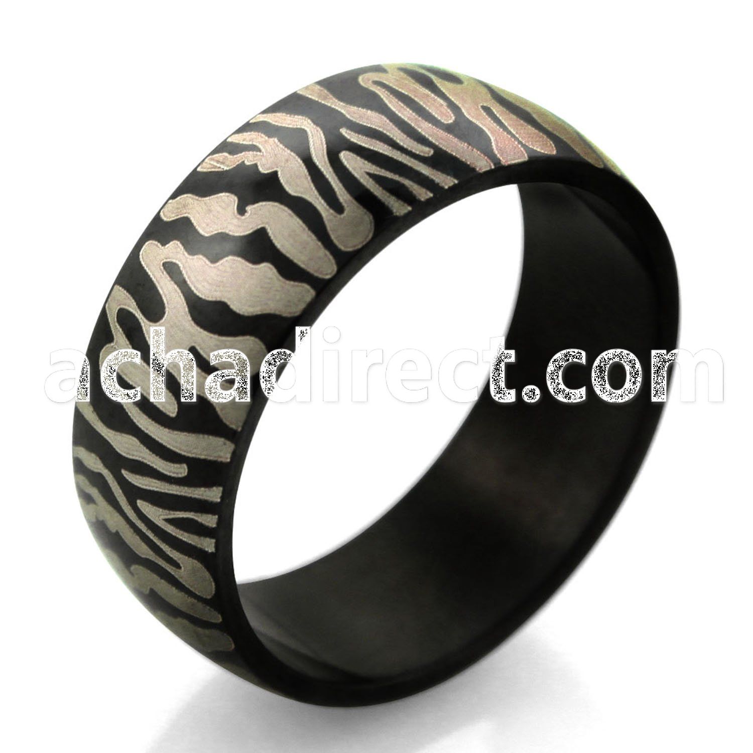 srb50 black stainless steel ring with tiger stripe design