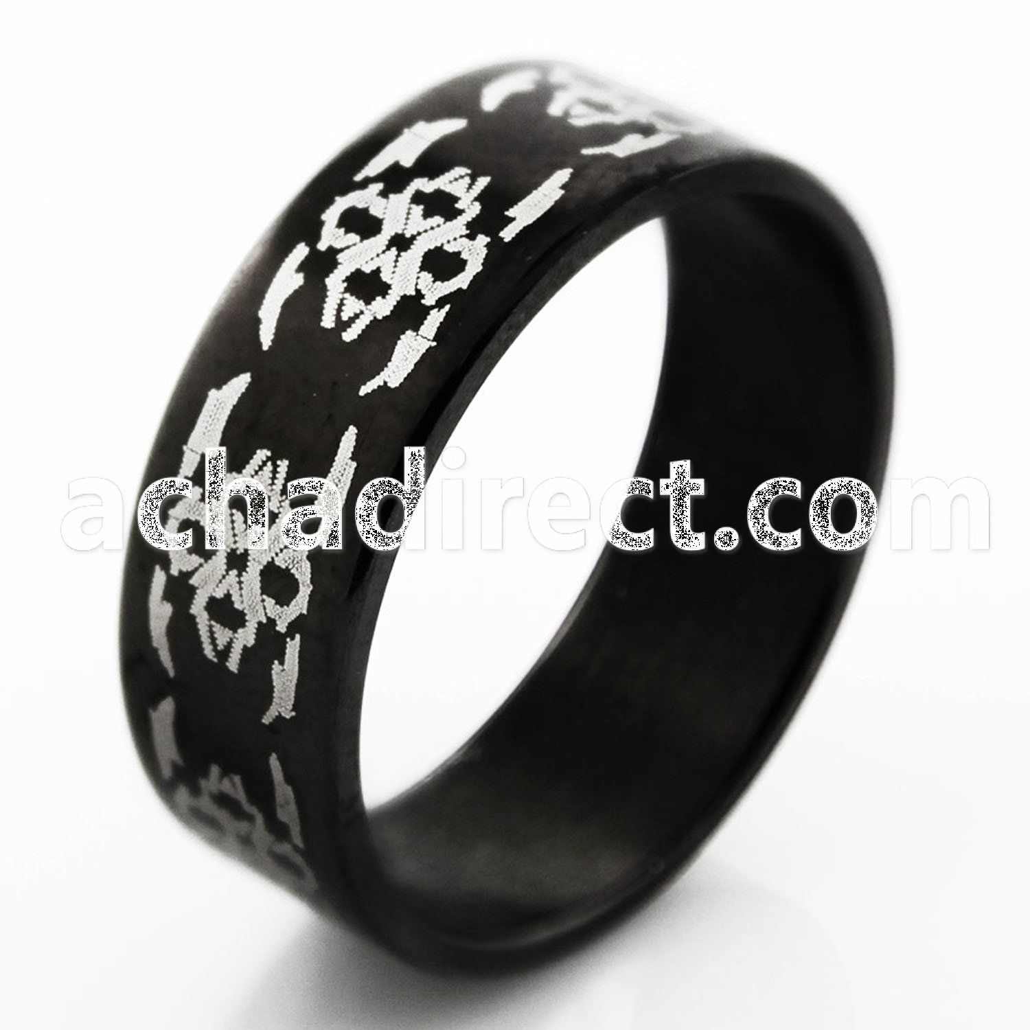 srb51 black stainless steel ring with tribal flower design