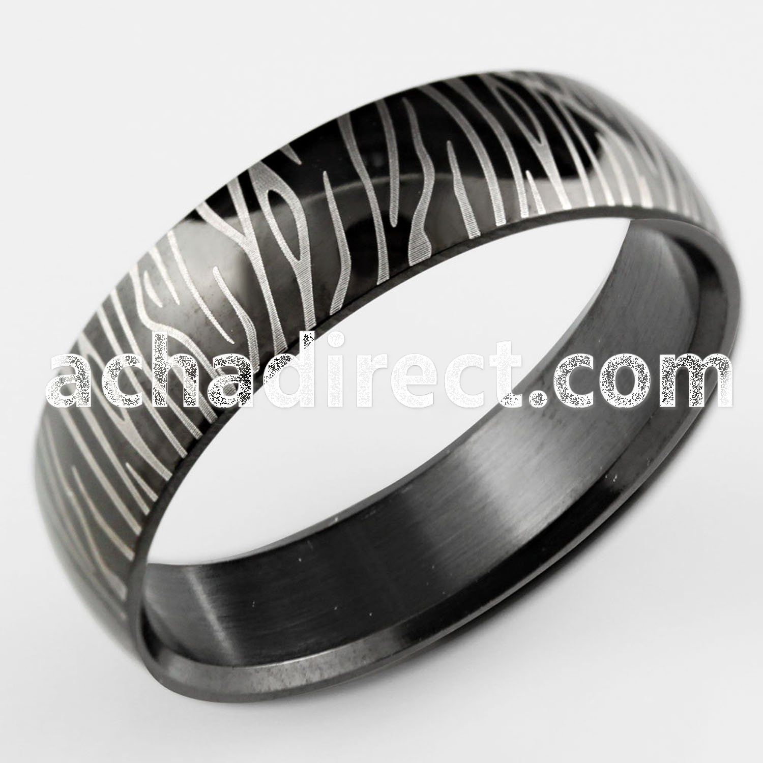 srb53 black anodized plated steel ring with zebra stripes