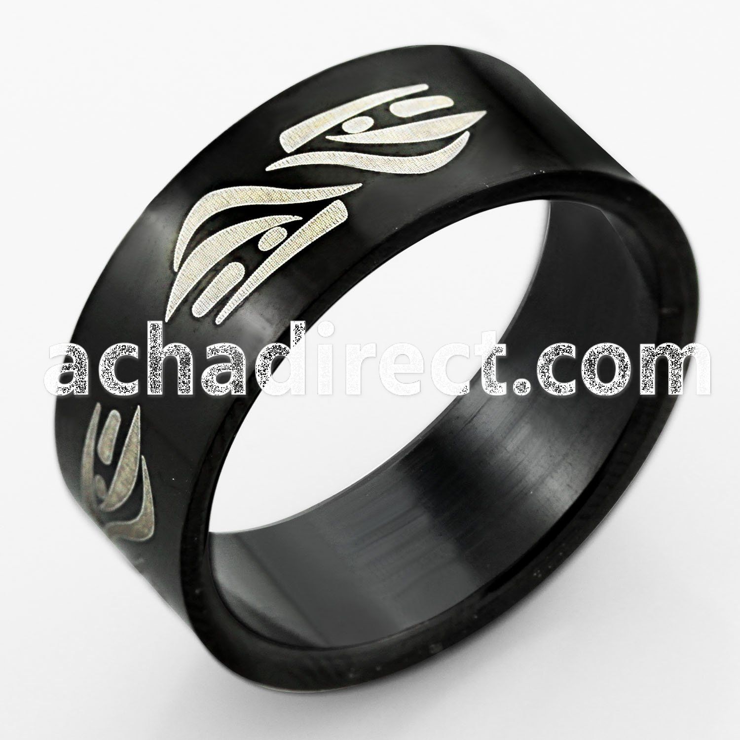 srb59 black stainless steel ring with thick tribal wave design