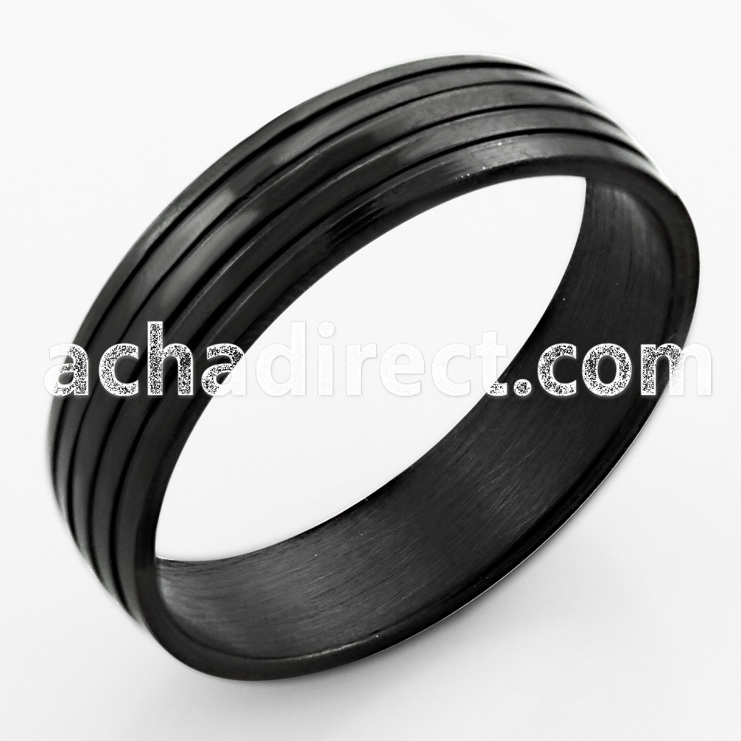 srb60 black stainless steel ring with 4 ribbed band design
