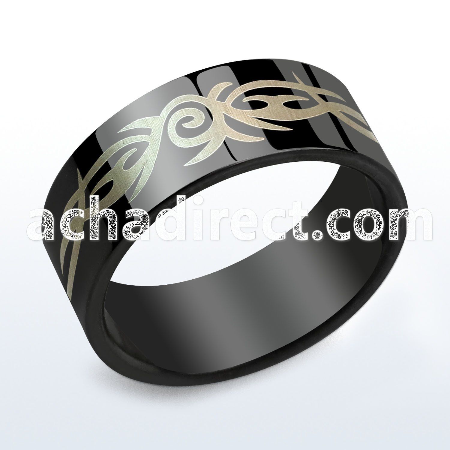 srb9 black anodized stainless steel ring with tribal design