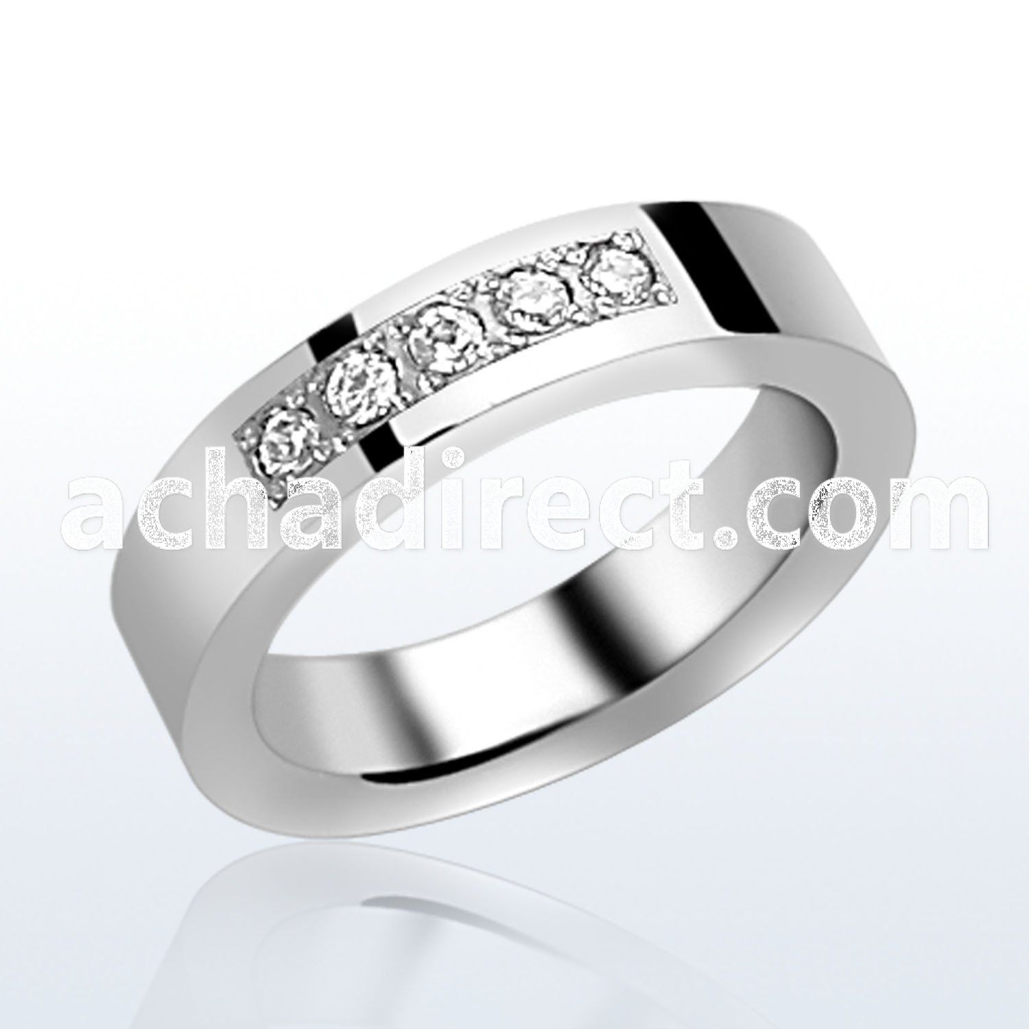 src9 stainless steel classic band ring with 5 crystals